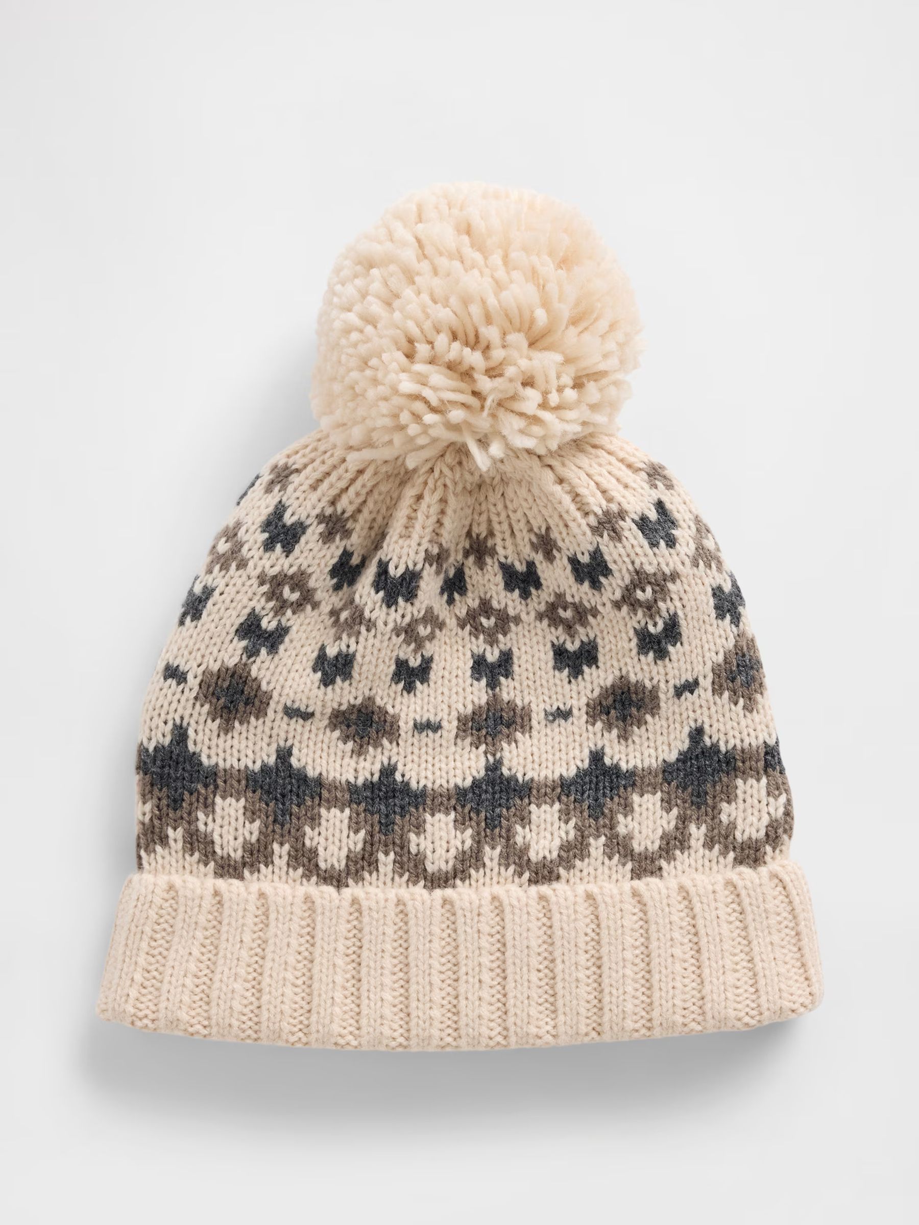 Cream Fair Isle Pattern Pom Beanie - Image 1 of 1