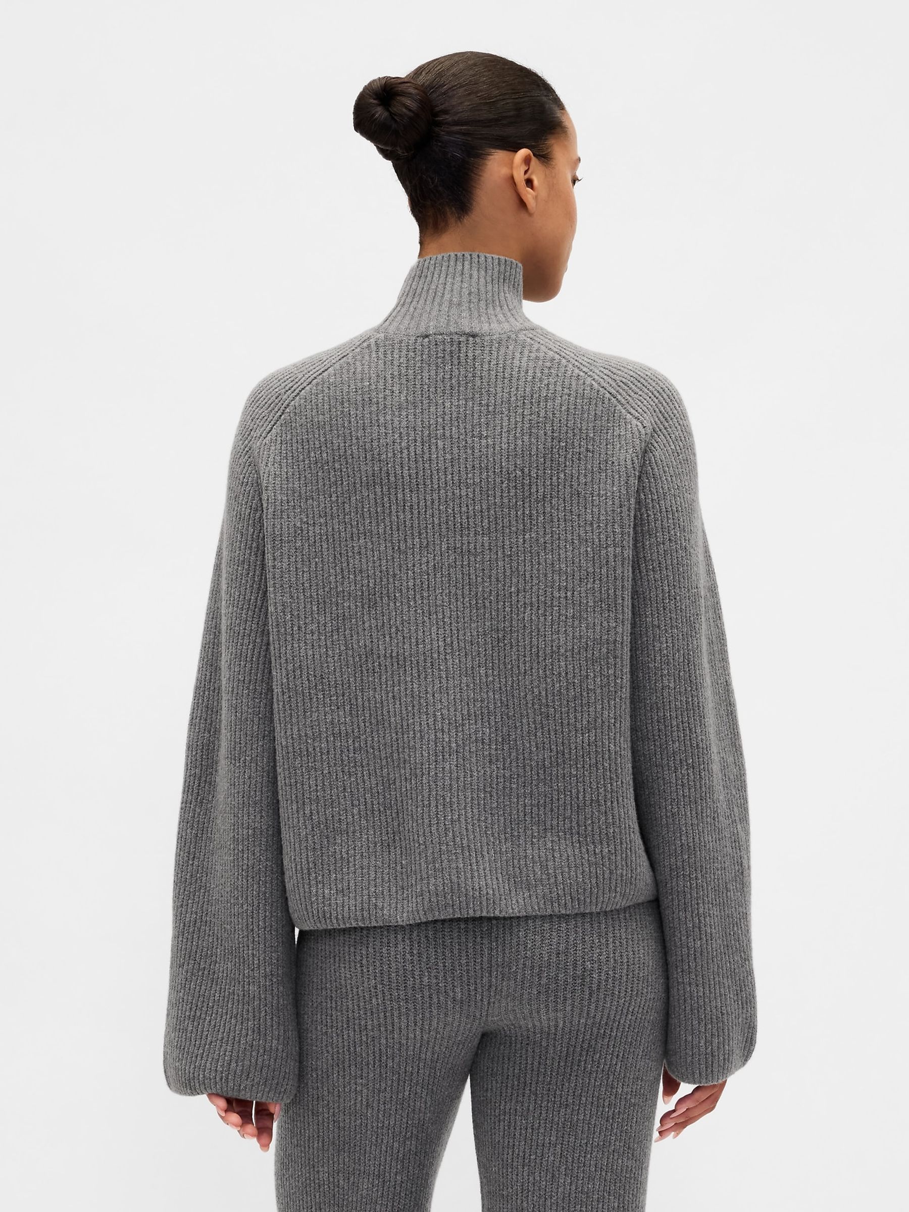 Grey CashSoft Shaker-Stitch Turtle Neck Jumper - Image 2 of 5