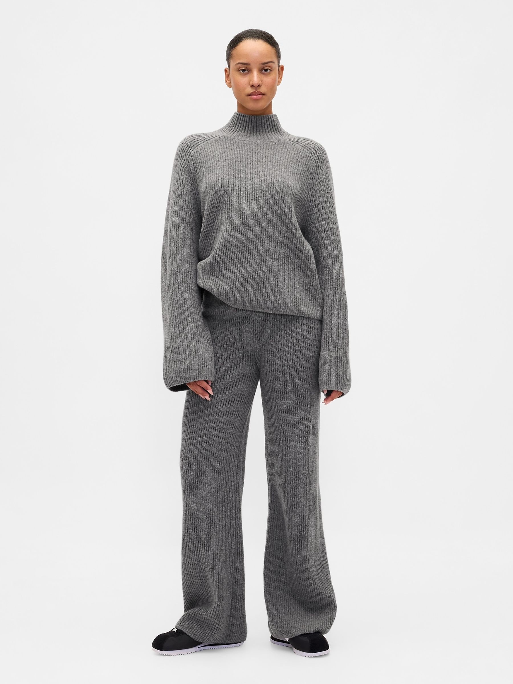 Grey CashSoft Shaker-Stitch Turtle Neck Jumper - Image 3 of 5