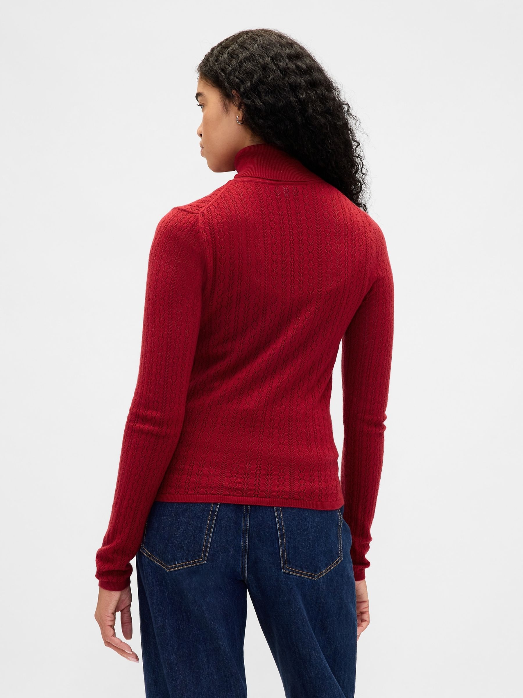 Red Pointelle Turtle Neck Jumper - Image 2 of 3