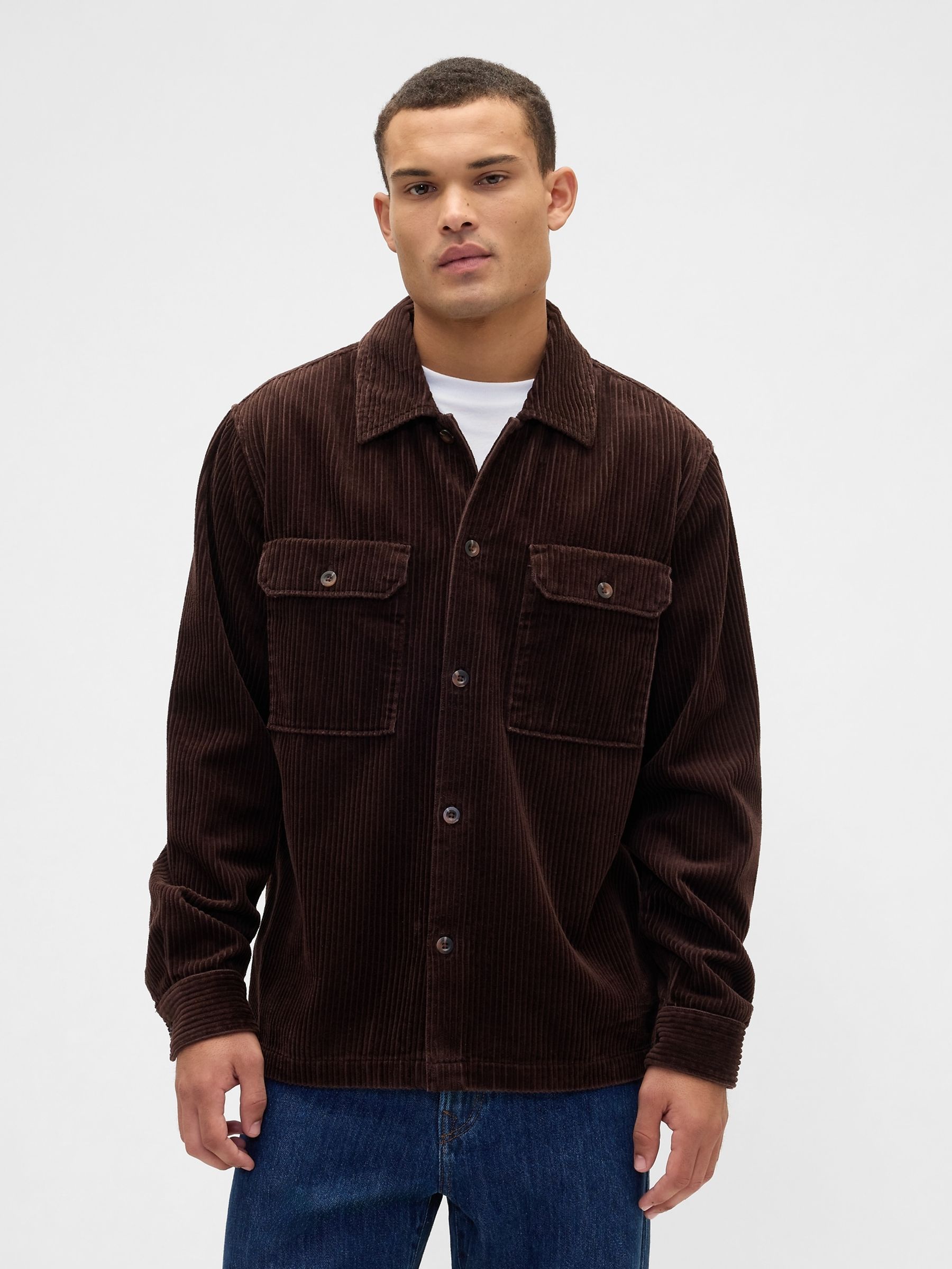 Brown Relaxed Corduroy Overshirt - Image 1 of 5 Brown Relaxed Corduroy Overshirt - Image 1 of 5