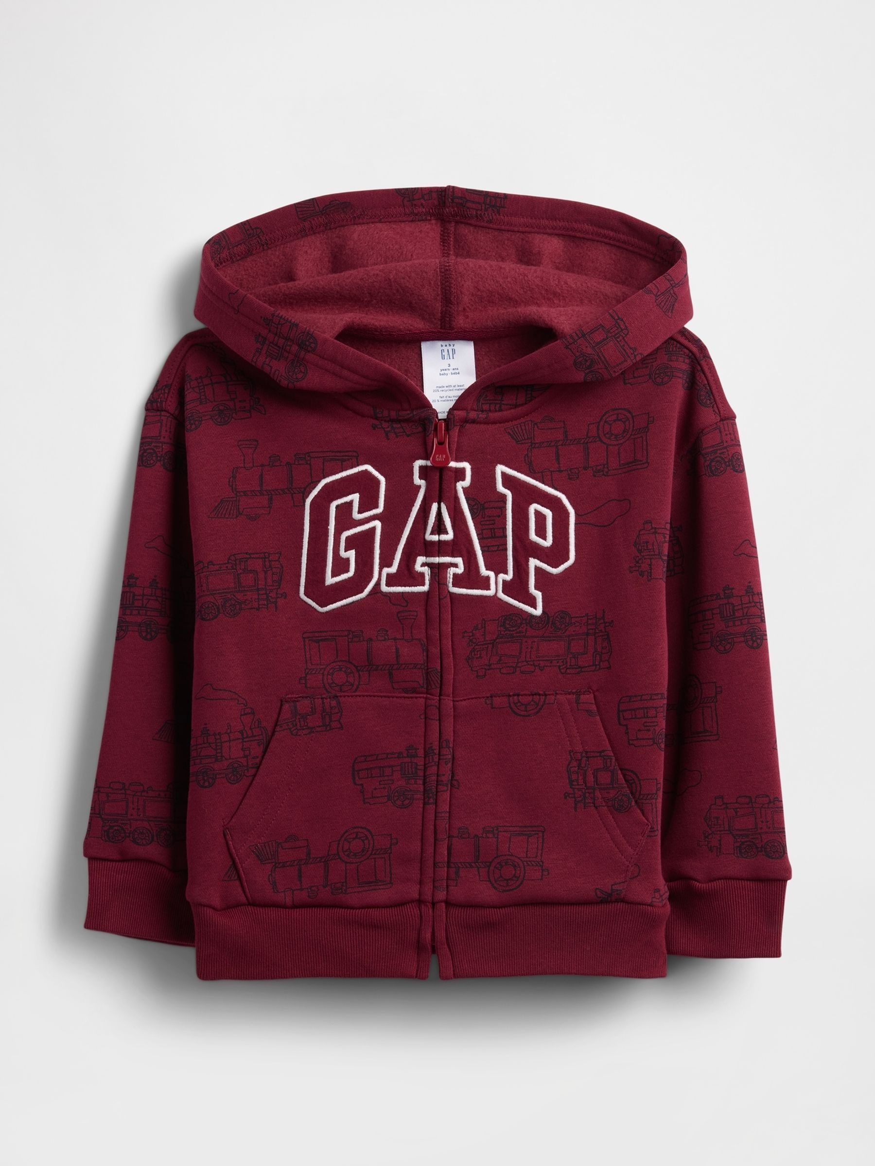 Red Relaxed Logo Print Zip Hoodie - Image 1 of 3 Red Relaxed Logo Print Zip Hoodie - Image 1 of 3