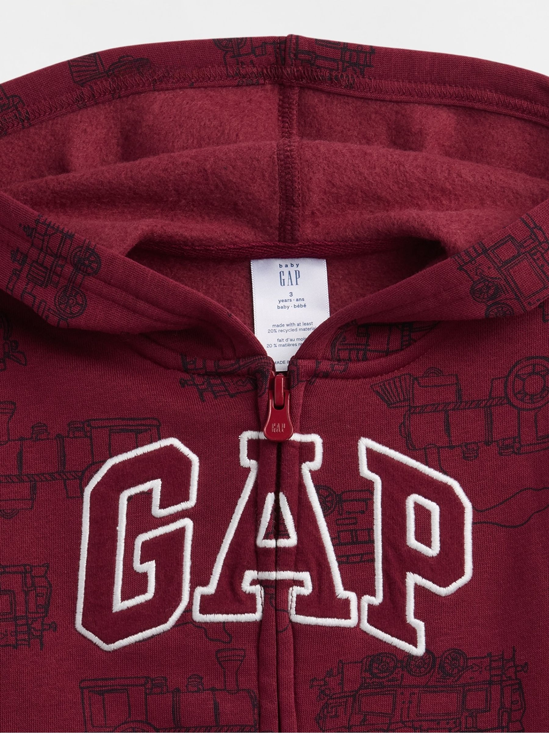 Red Relaxed Logo Print Zip Hoodie - Image 3 of 3 Red Relaxed Logo Print Zip Hoodie - Image 3 of 3