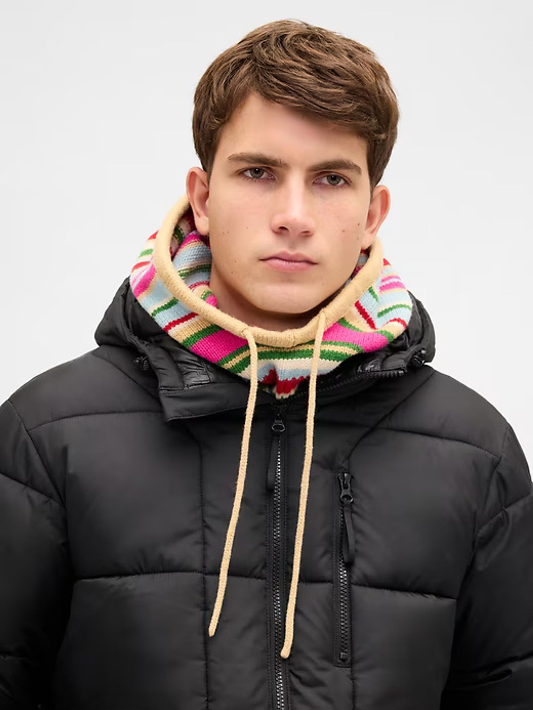 Pink Stripe CashSoft Drawcord Knitted Snood Hat - Image 2 of 3