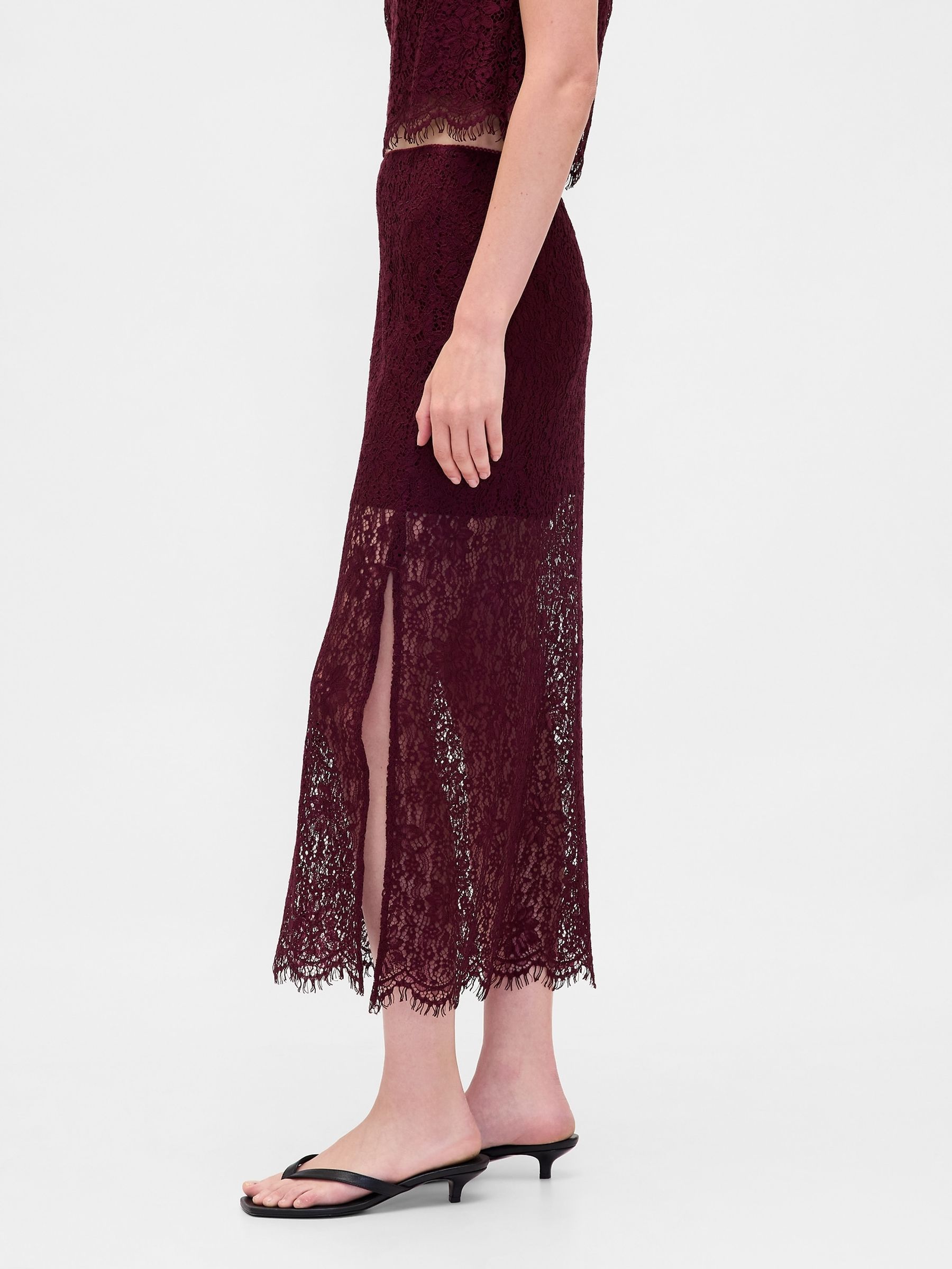 Red Lace Maxi Skirt - Image 3 of 4