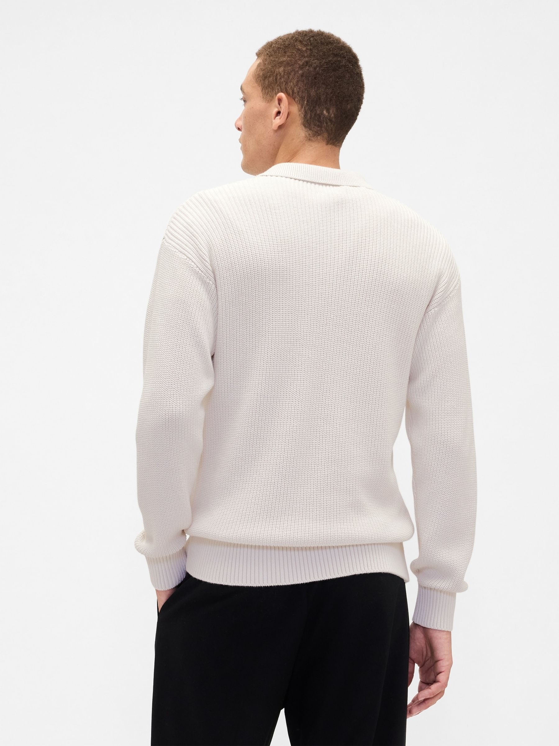 Cream Relaxed Ribbed Jumper Polo Shirt - Image 2 of 4 Cream Relaxed Ribbed Jumper Polo Shirt - Image 2 of 4