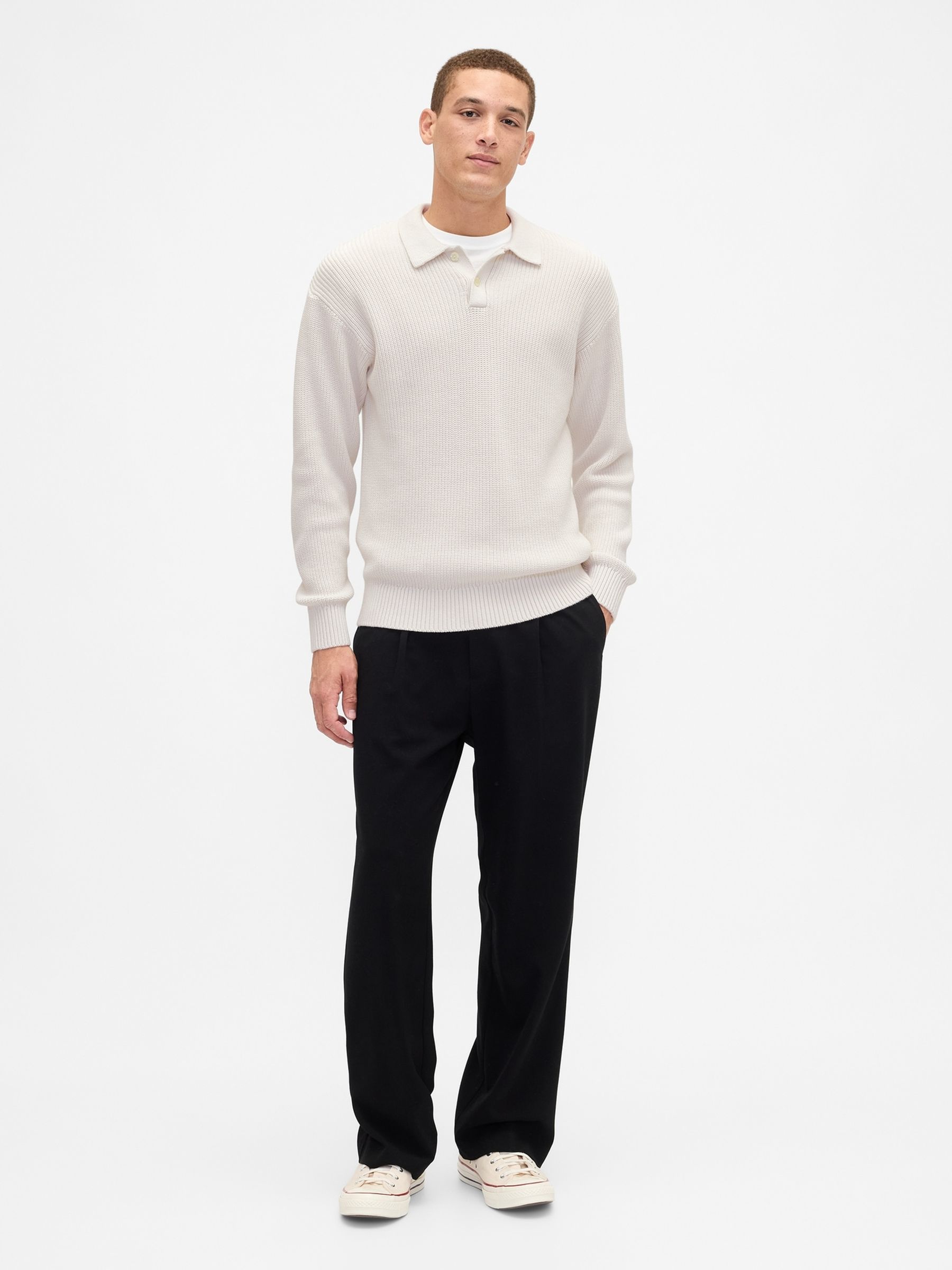 Cream Relaxed Ribbed Jumper Polo Shirt - Image 3 of 4
