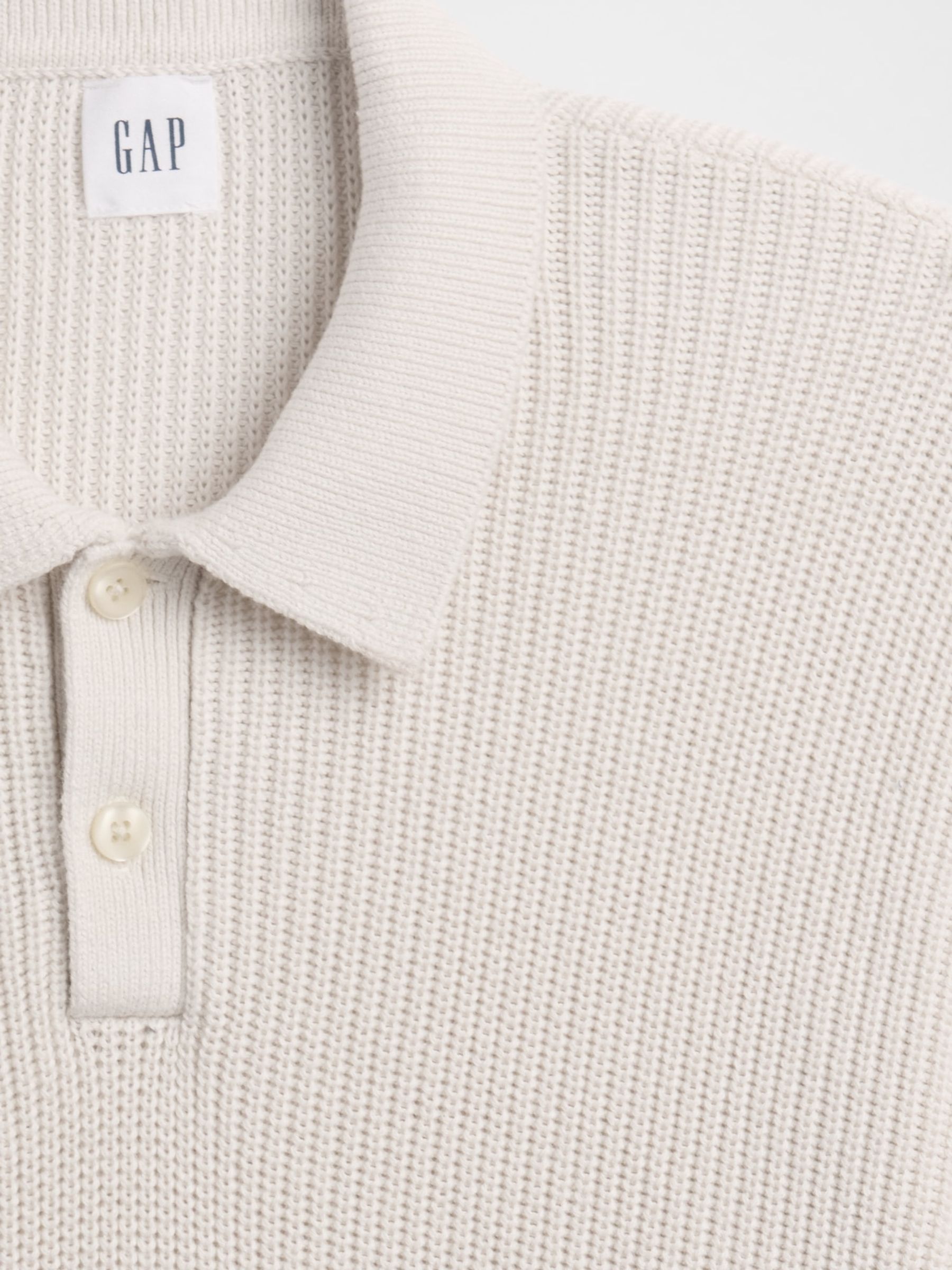 Cream Relaxed Ribbed Jumper Polo Shirt - Image 4 of 4 Cream Relaxed Ribbed Jumper Polo Shirt - Image 4 of 4