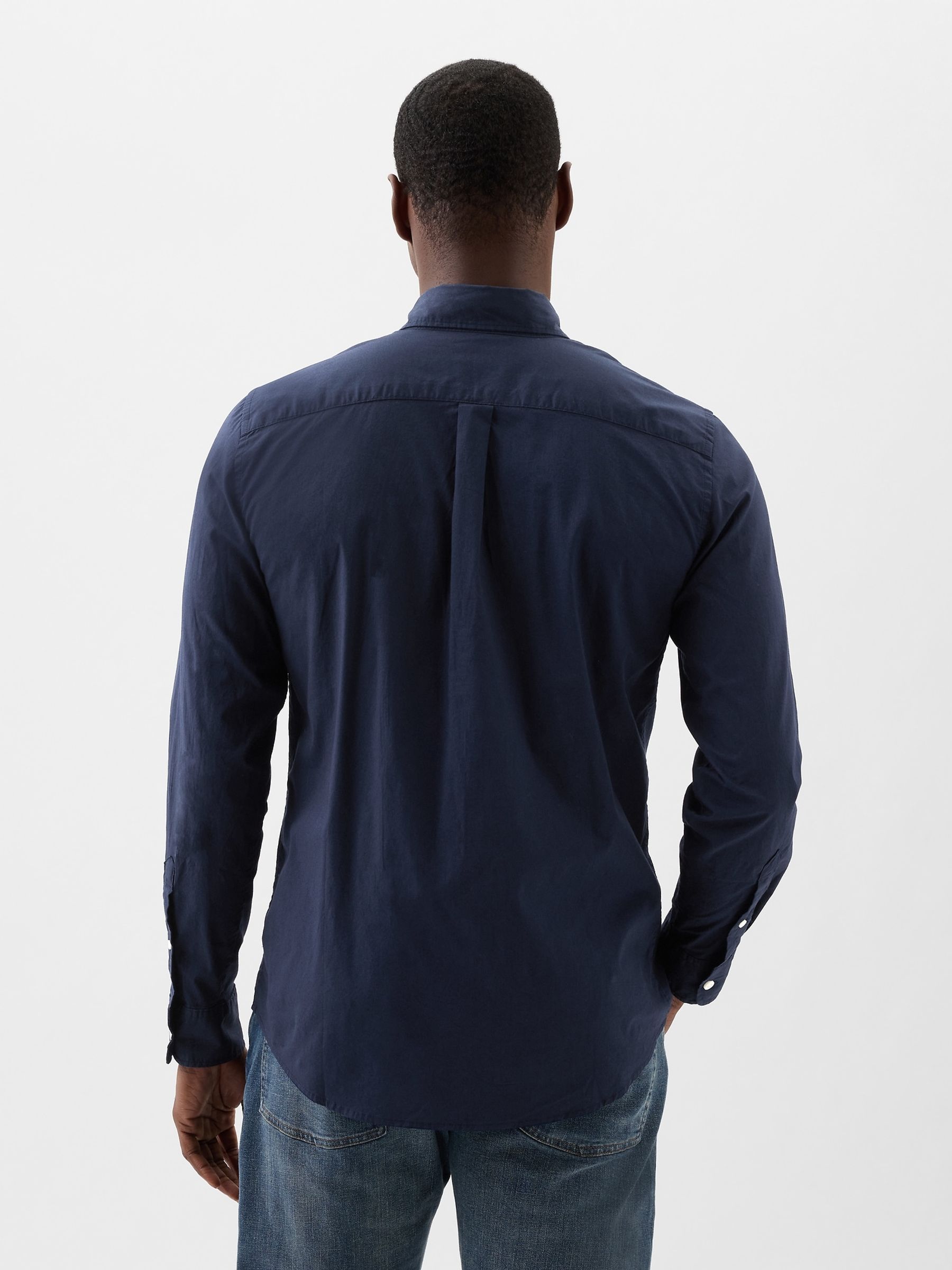 Navy Blue Stretch Poplin Shirt in Standard Fit - Image 2 of 3