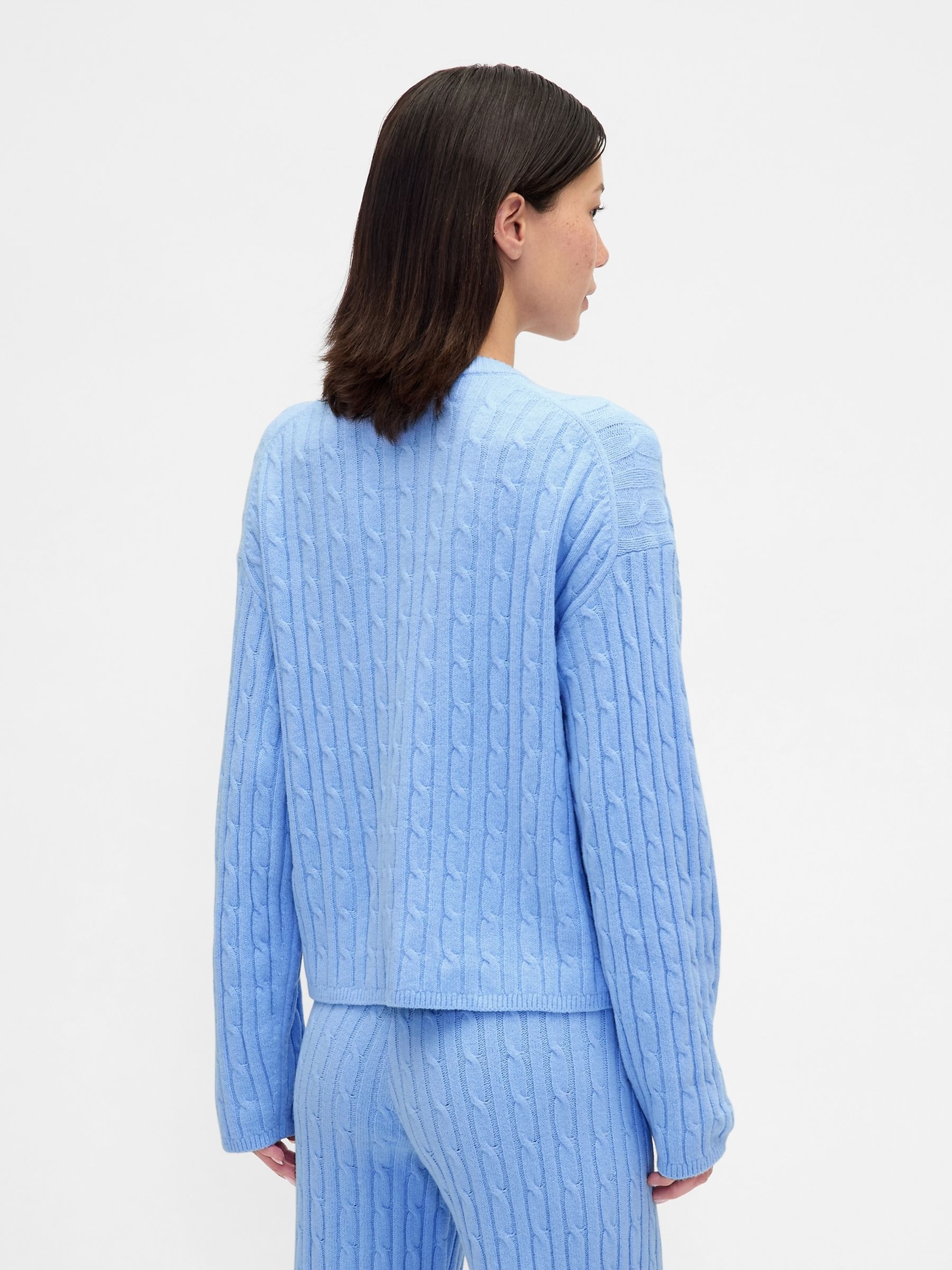 Blue CashSoft Oversized Cable-Knit Crew neck Jumper - Image 2 of 4 Blue CashSoft Oversized Cable-Knit Crew neck Jumper - Image 2 of 4