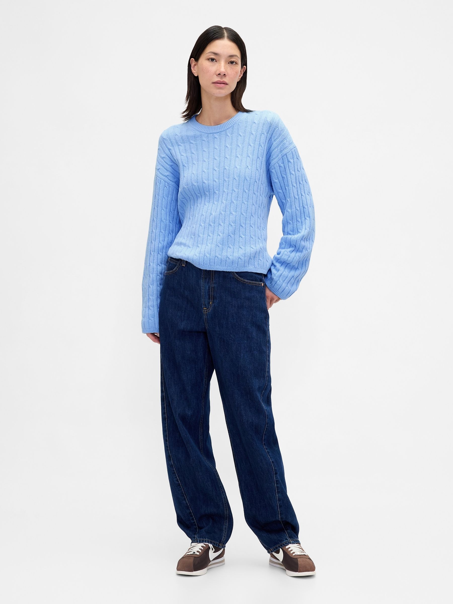 Blue CashSoft Oversized Cable-Knit Crew neck Jumper - Image 3 of 4