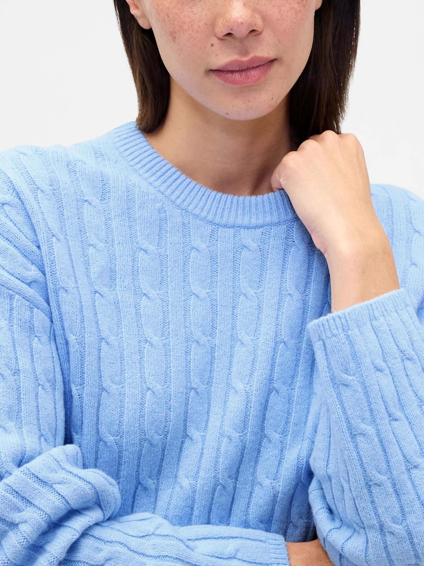Blue CashSoft Oversized Cable-Knit Crew neck Jumper - Image 4 of 4