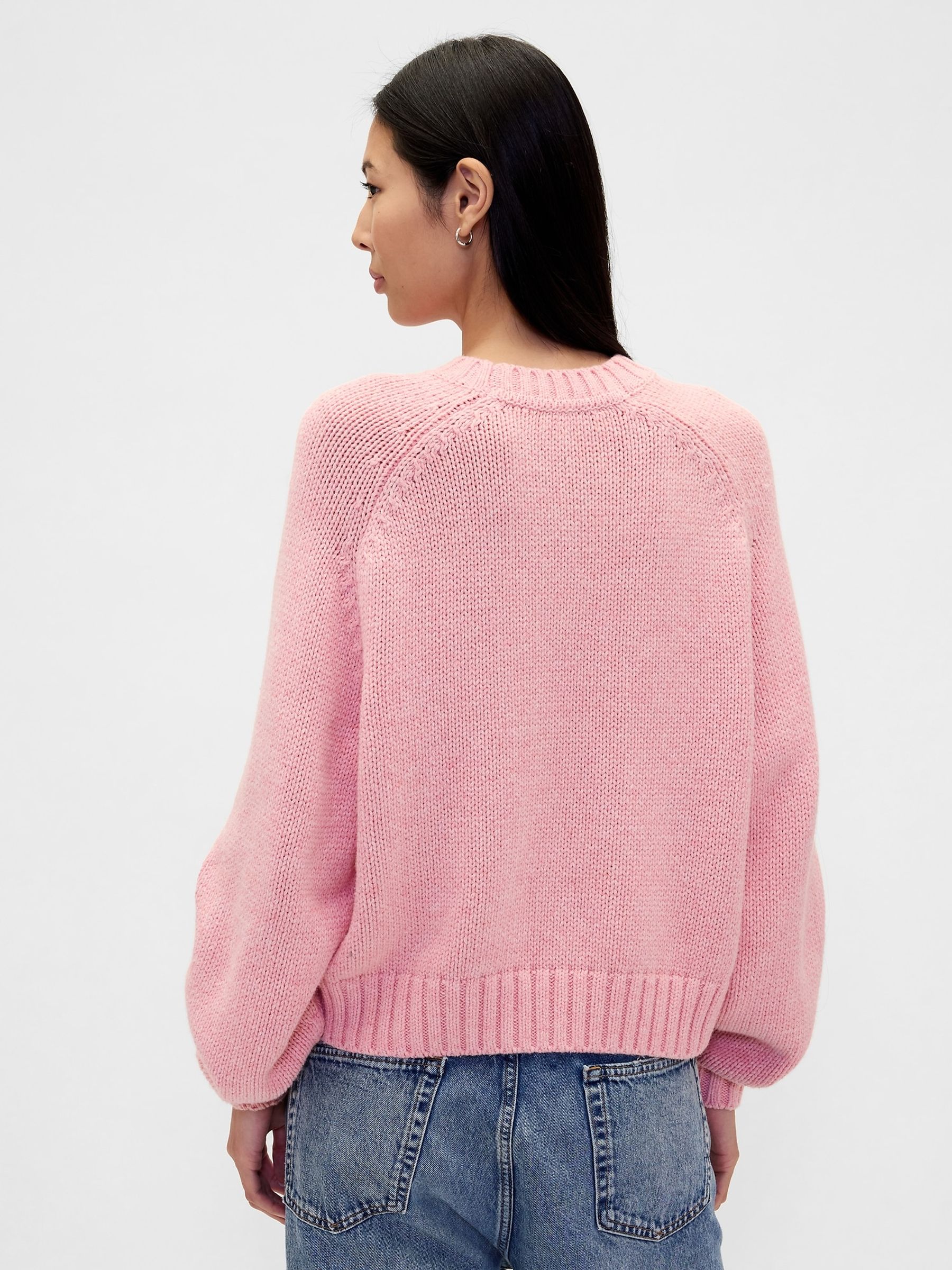 Pink Relaxed Saddle-Sleeve Crew Neck Jumper - Image 2 of 4 Pink Relaxed Saddle-Sleeve Crew Neck Jumper - Image 2 of 4