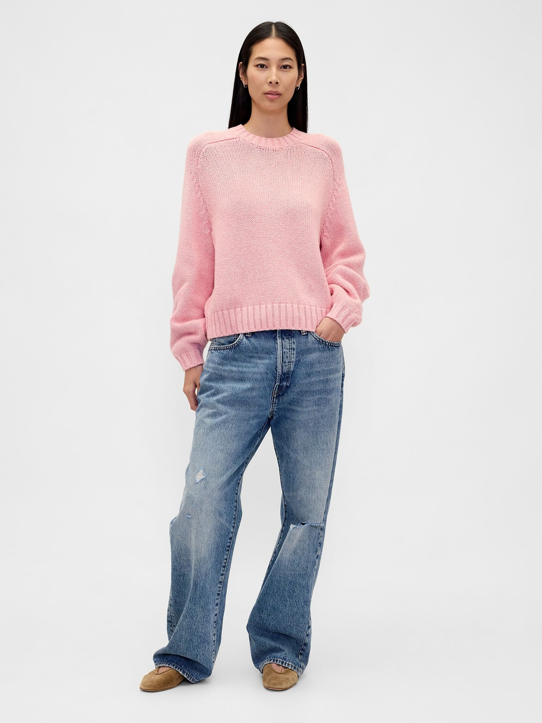 Pink Relaxed Saddle-Sleeve Crew Neck Jumper - Image 3 of 4