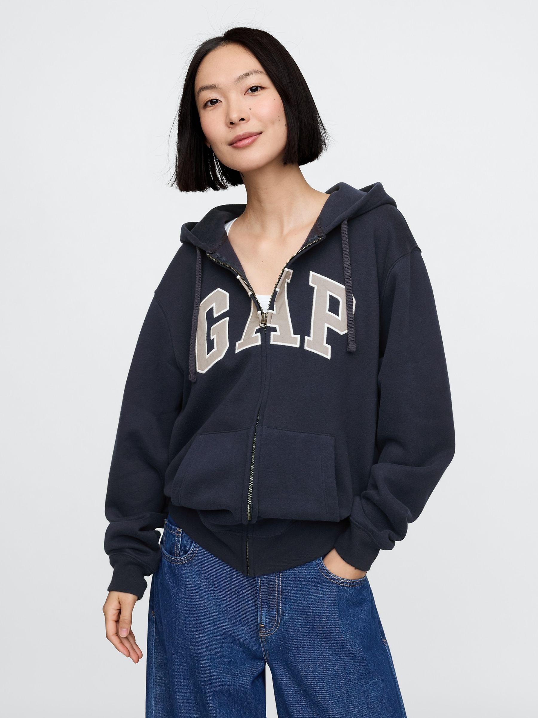 Navy Blue VintageSoft Arch Logo Full Zip Hoodie - Image 6 of 6 Navy Blue VintageSoft Arch Logo Full Zip Hoodie - Image 6 of 6