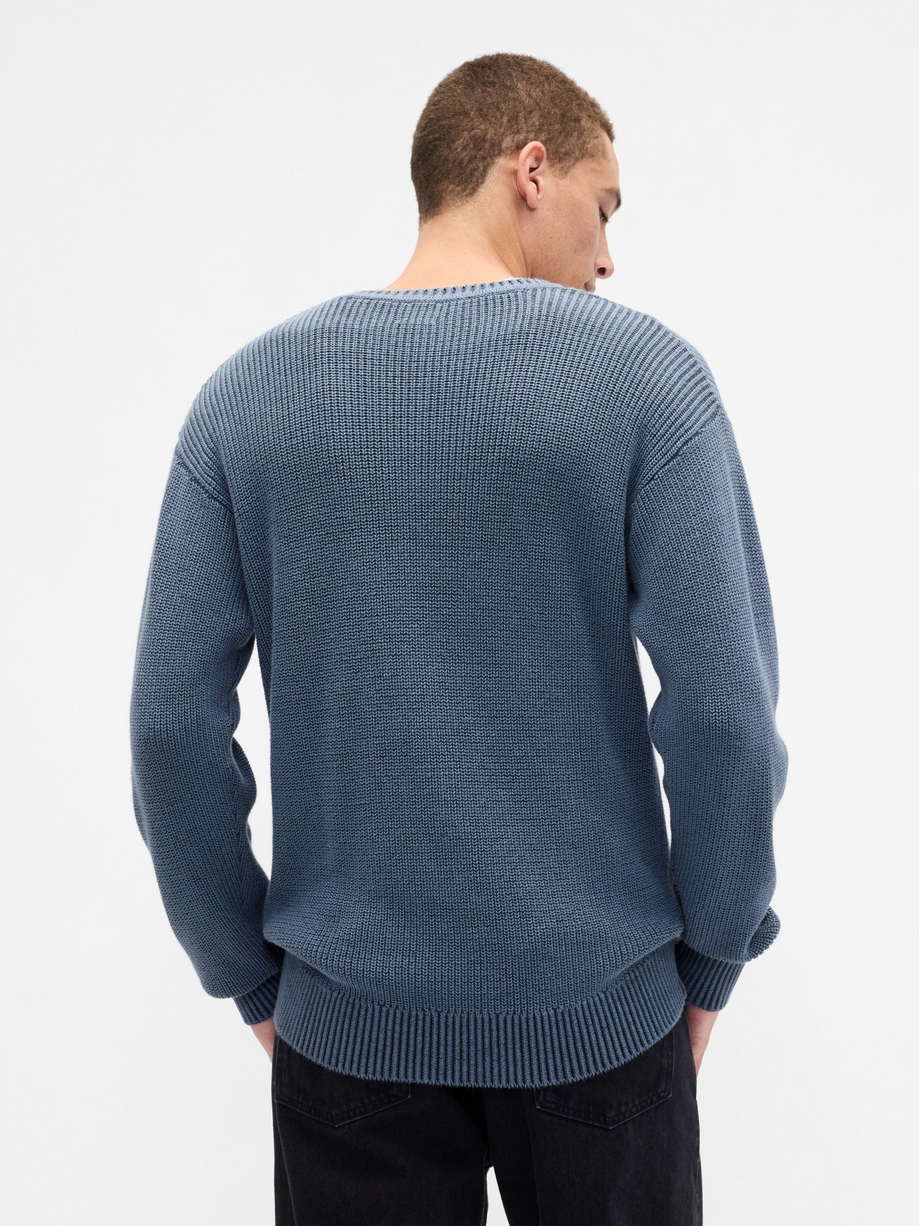 Blue Relaxed Ribbed V-Neck Jumper - Image 2 of 5 Blue Relaxed Ribbed V-Neck Jumper - Image 2 of 5