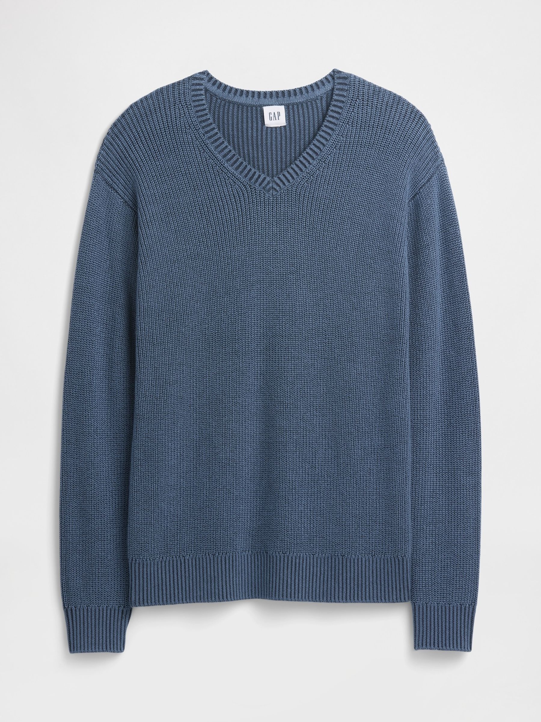 Blue Relaxed Ribbed V-Neck Jumper - Image 4 of 5