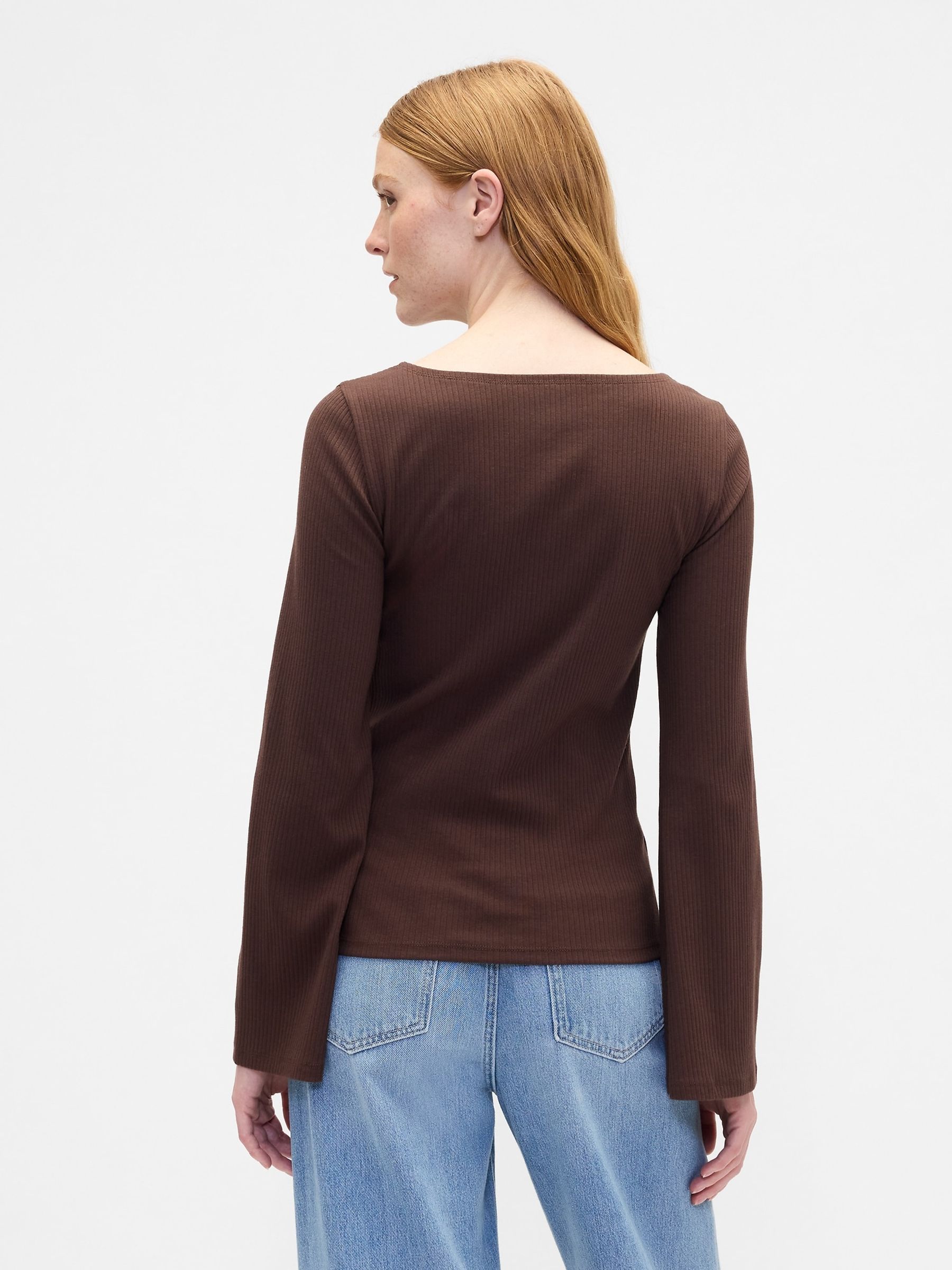 Brown Velour Bell Sleeve Boatneck T-Shirt - Image 2 of 5 Brown Velour Bell Sleeve Boatneck T-Shirt - Image 2 of 5