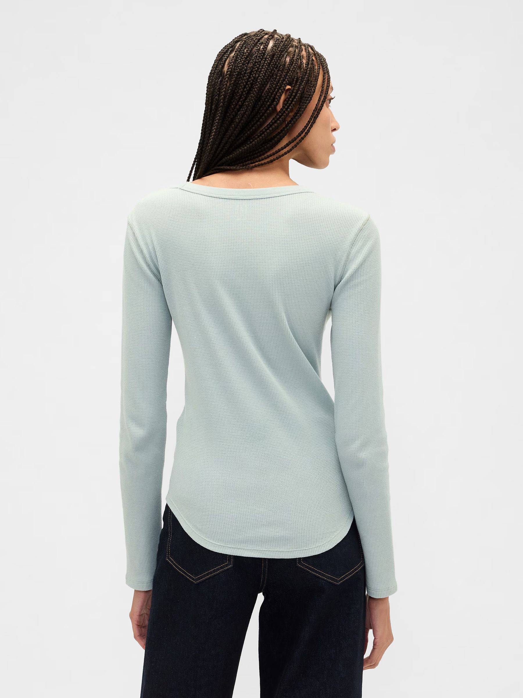 Cosy Green Waffle-Knit Crew Neck T-Shirt - Image 2 of 5