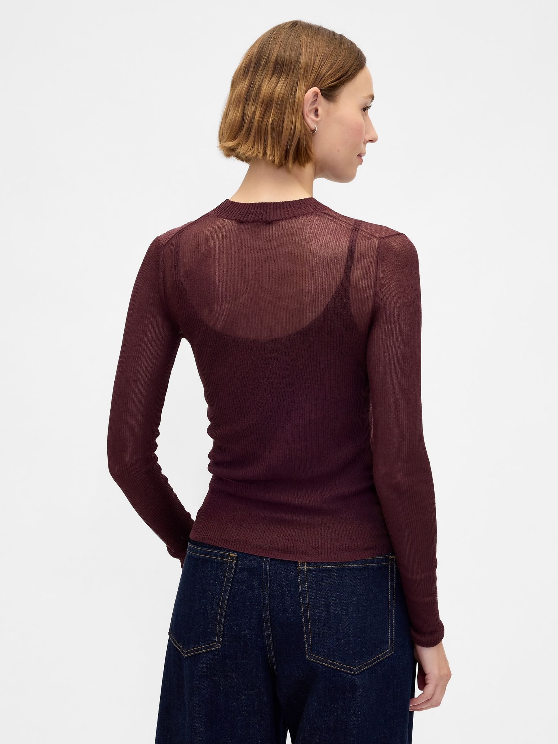 Burgundy Red High-Neck Sheer Jumper - Image 2 of 4