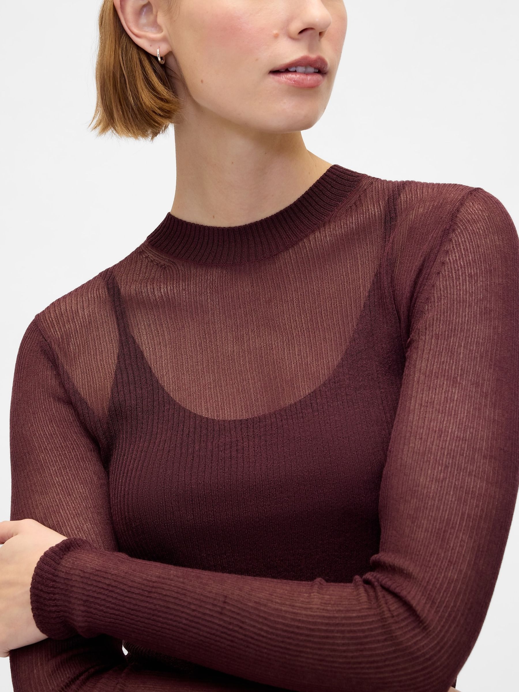 Burgundy Red High-Neck Sheer Jumper - Image 4 of 4