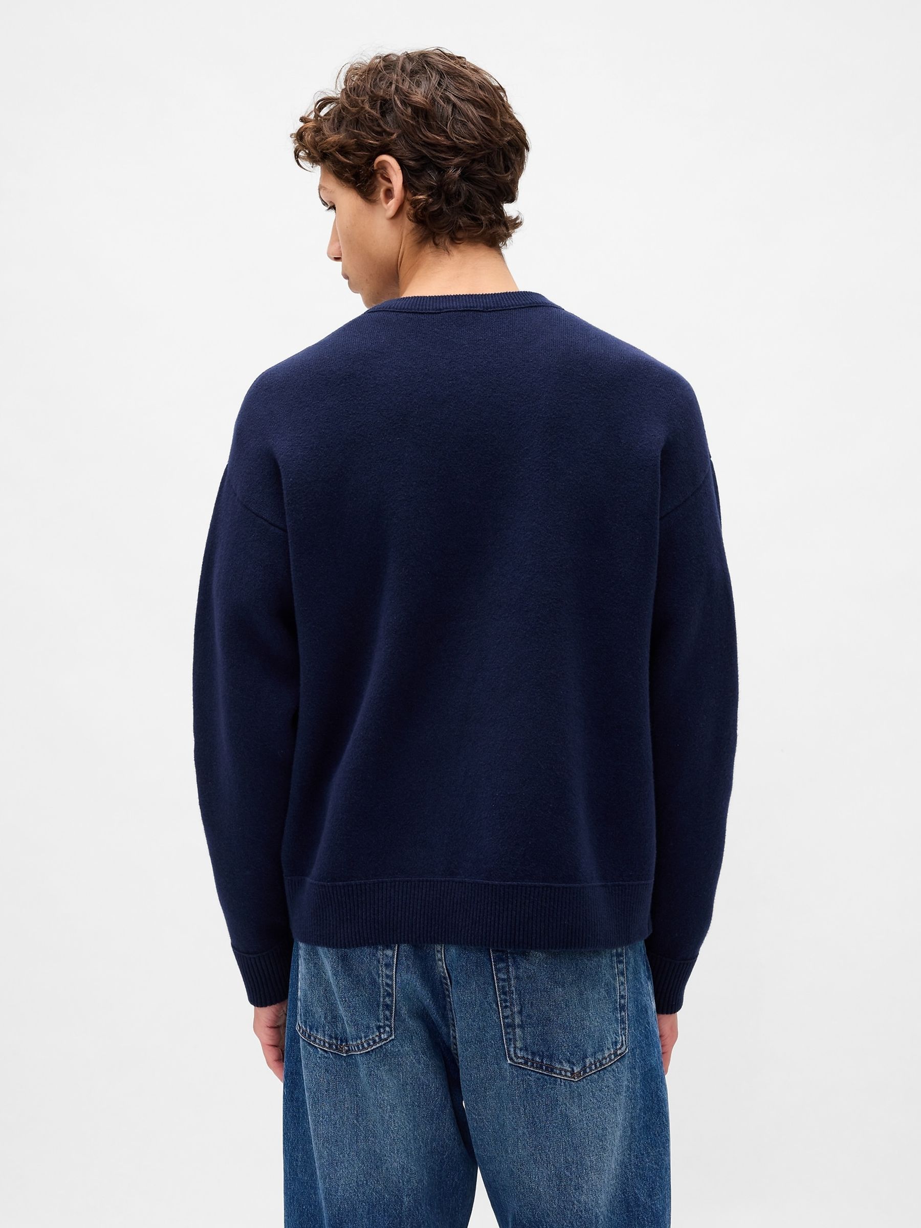 Navy Blue Heavyweight CashSoft Crew Neck Jumper - Image 2 of 3 Navy Blue Heavyweight CashSoft Crew Neck Jumper - Image 2 of 3