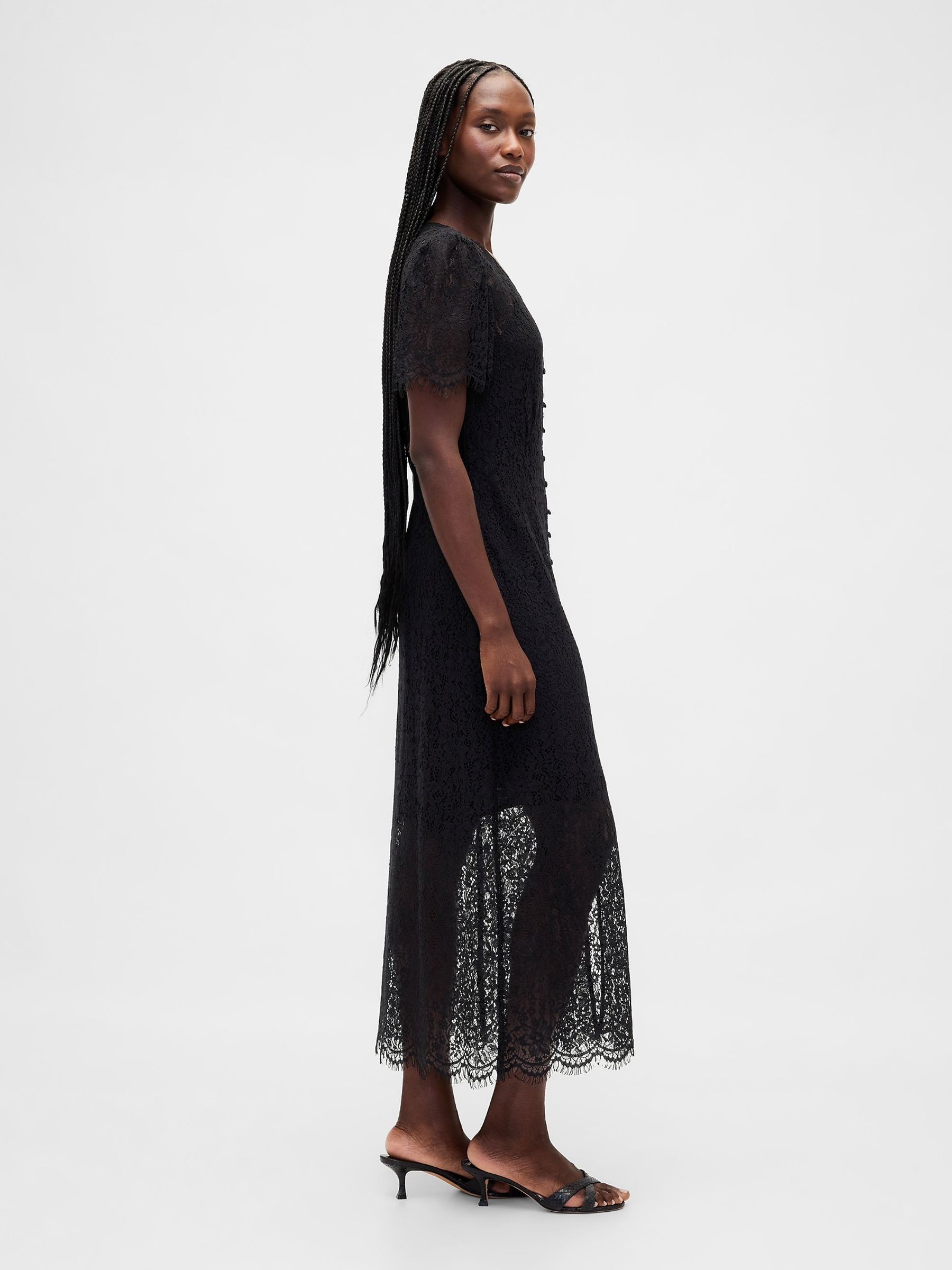 Black Lace V-Neck Midi Dress - Image 2 of 2 Black Lace V-Neck Midi Dress - Image 2 of 2