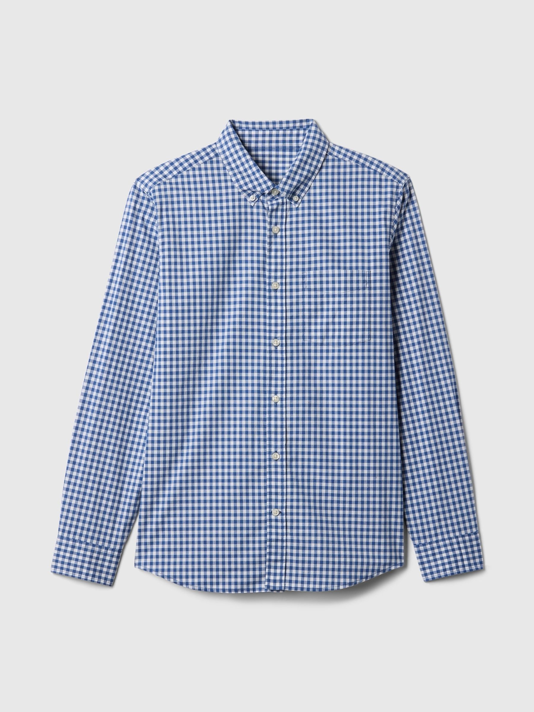 Blue Check Stretch Poplin Shirt in Standard Fit - Image 4 of 5