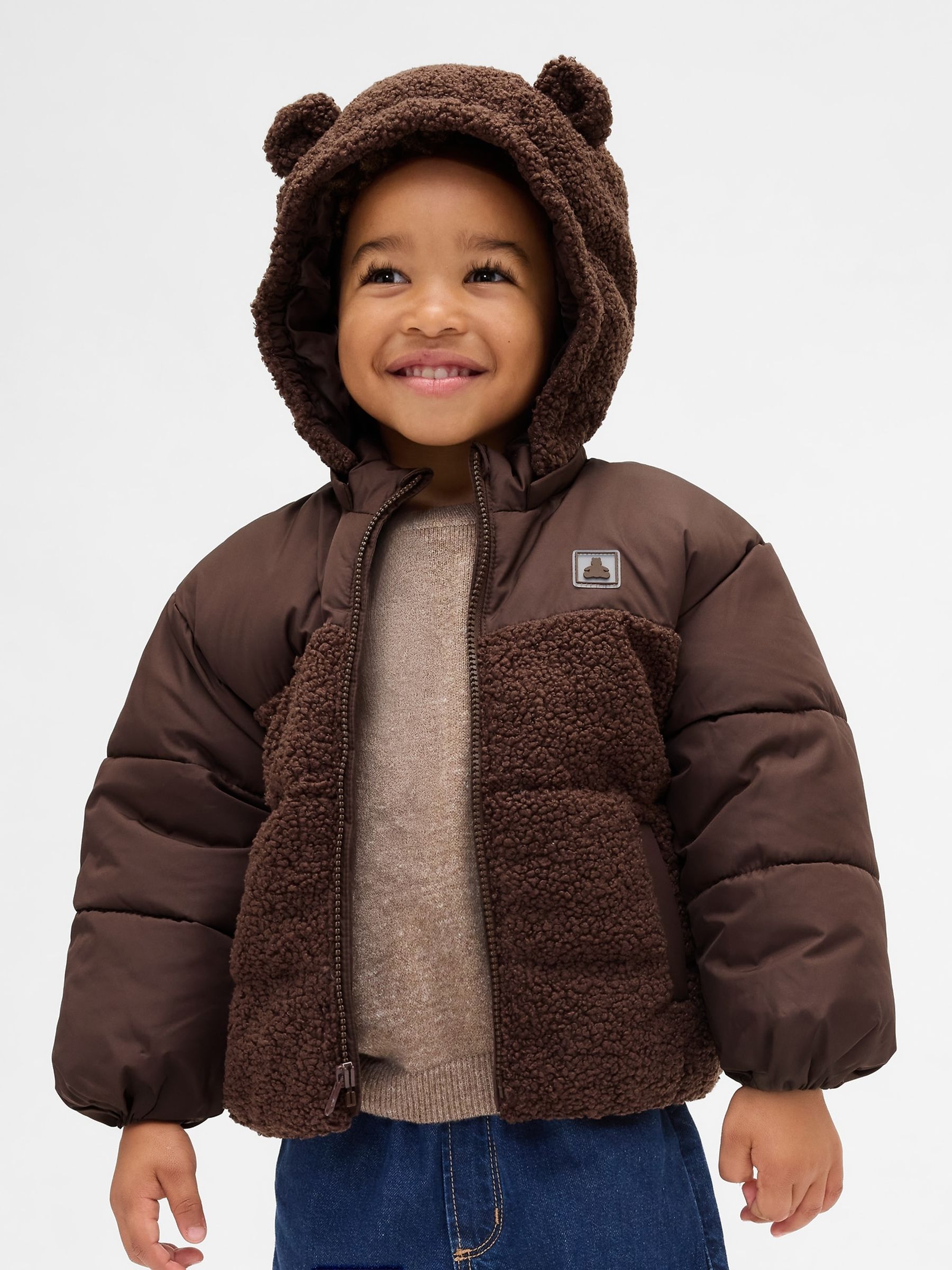 Brown Sherpa Bear Puffer Jacket - Image 1 of 4 Brown Sherpa Bear Puffer Jacket - Image 1 of 4