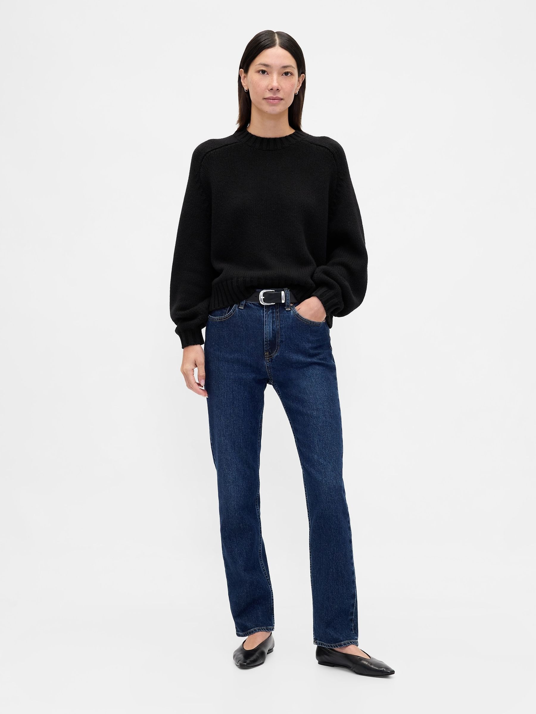 Black Relaxed Saddle-Sleeve Crew Neck Jumper - Image 3 of 4