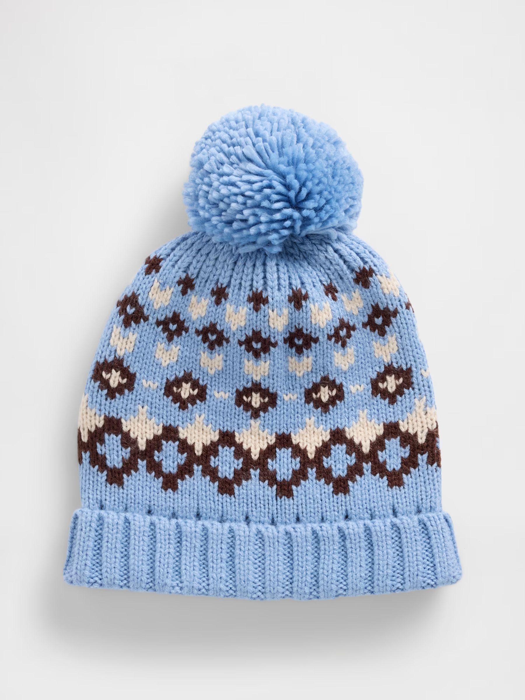 Blue Fair Isle Pattern Pom Beanie - Image 1 of 1