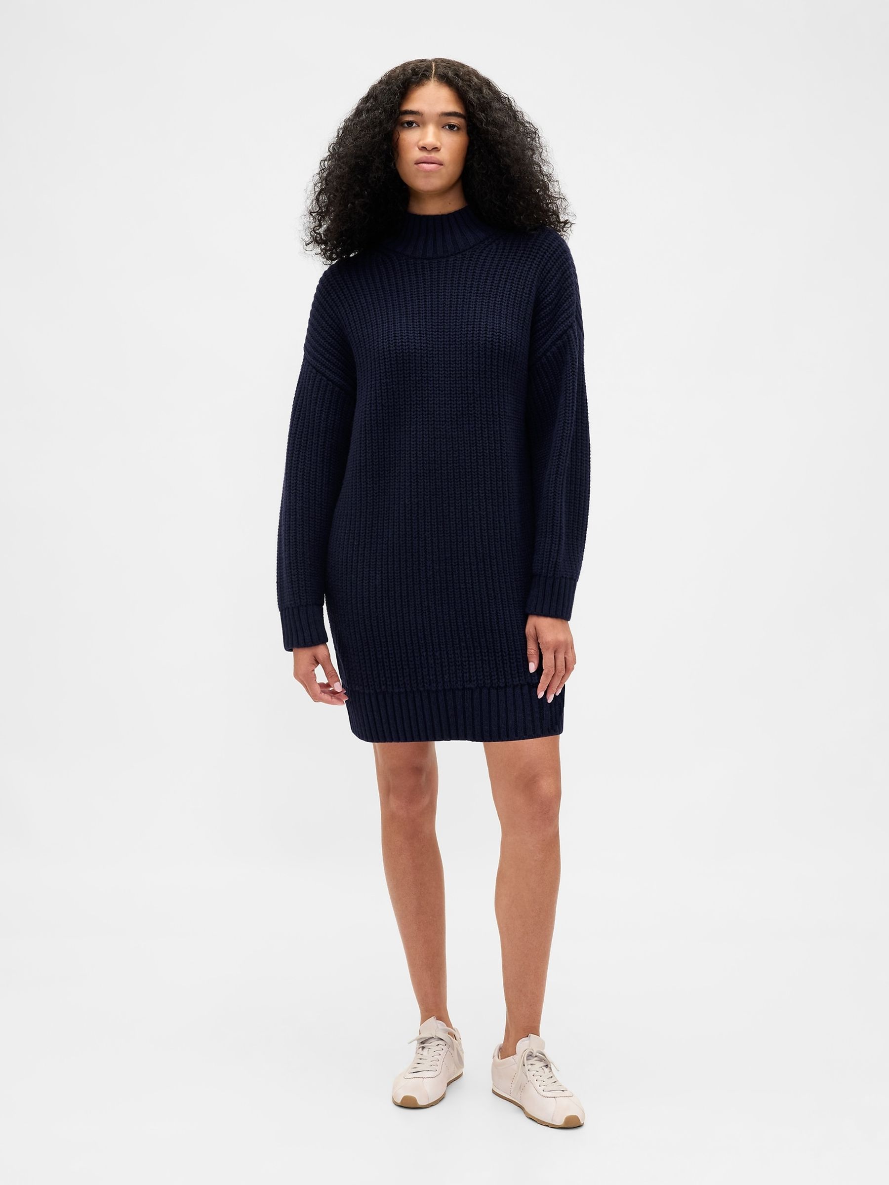 Navy Blue Oversized Turtle Neck Mini Jumper Dress - Image 1 of 4