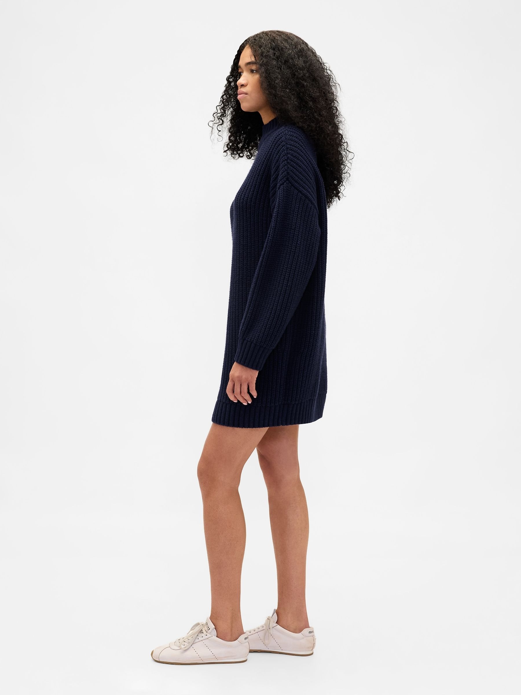 Navy Blue Oversized Turtle Neck Mini Jumper Dress - Image 3 of 4