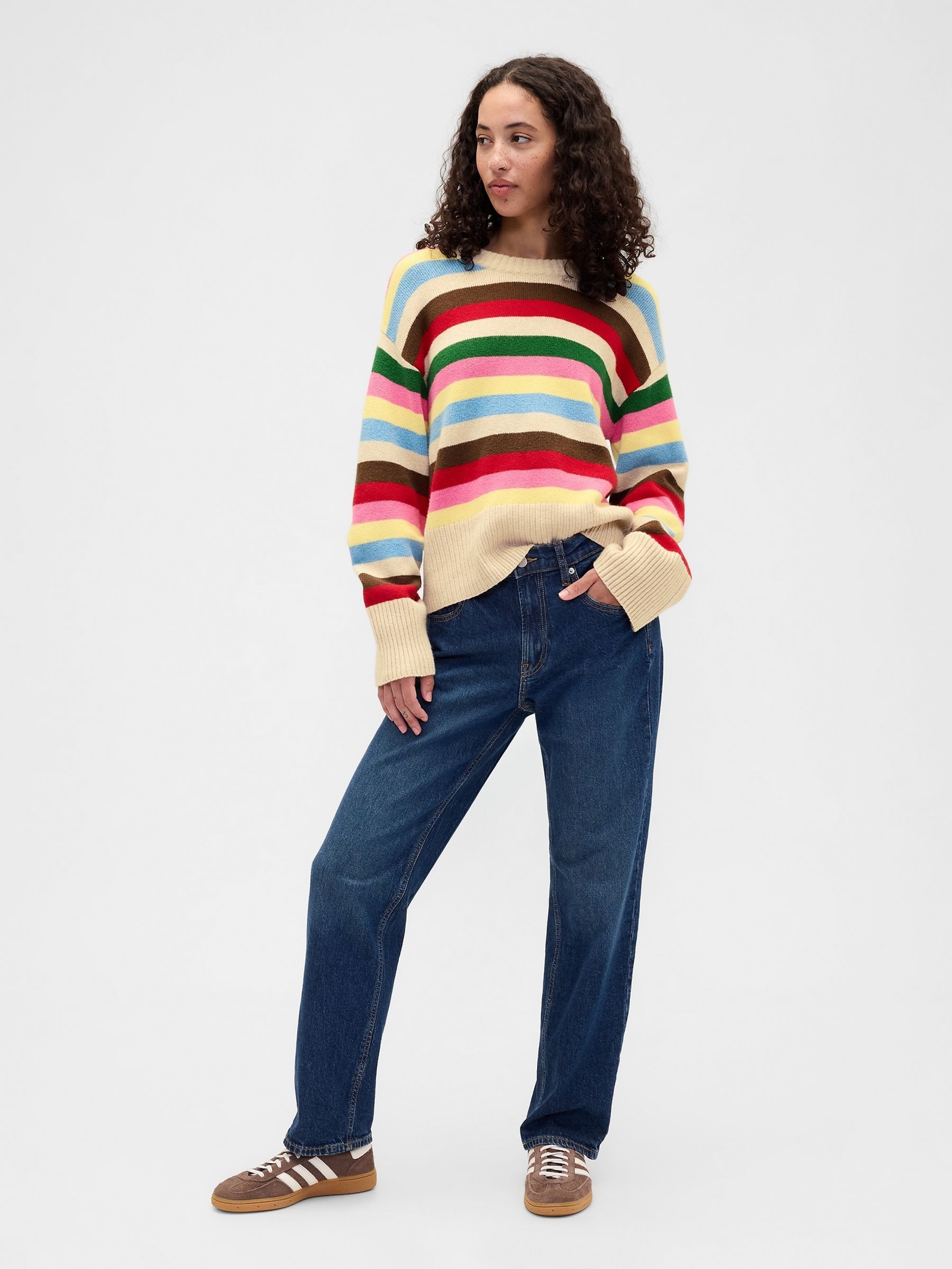 Multi CashSoft Relaxed Crew Neck Longline Jumper - Image 1 of 1