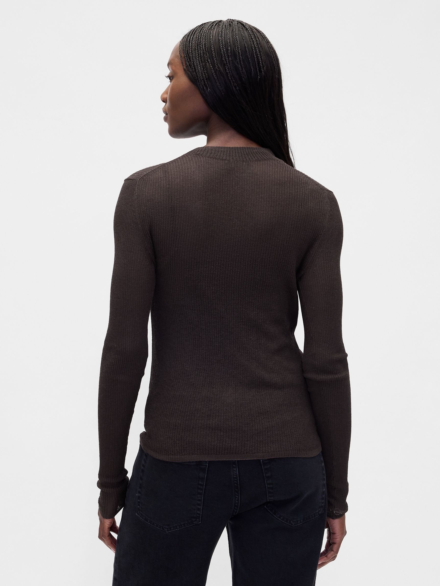 Brown High-Neck Sheer Jumper - Image 2 of 4