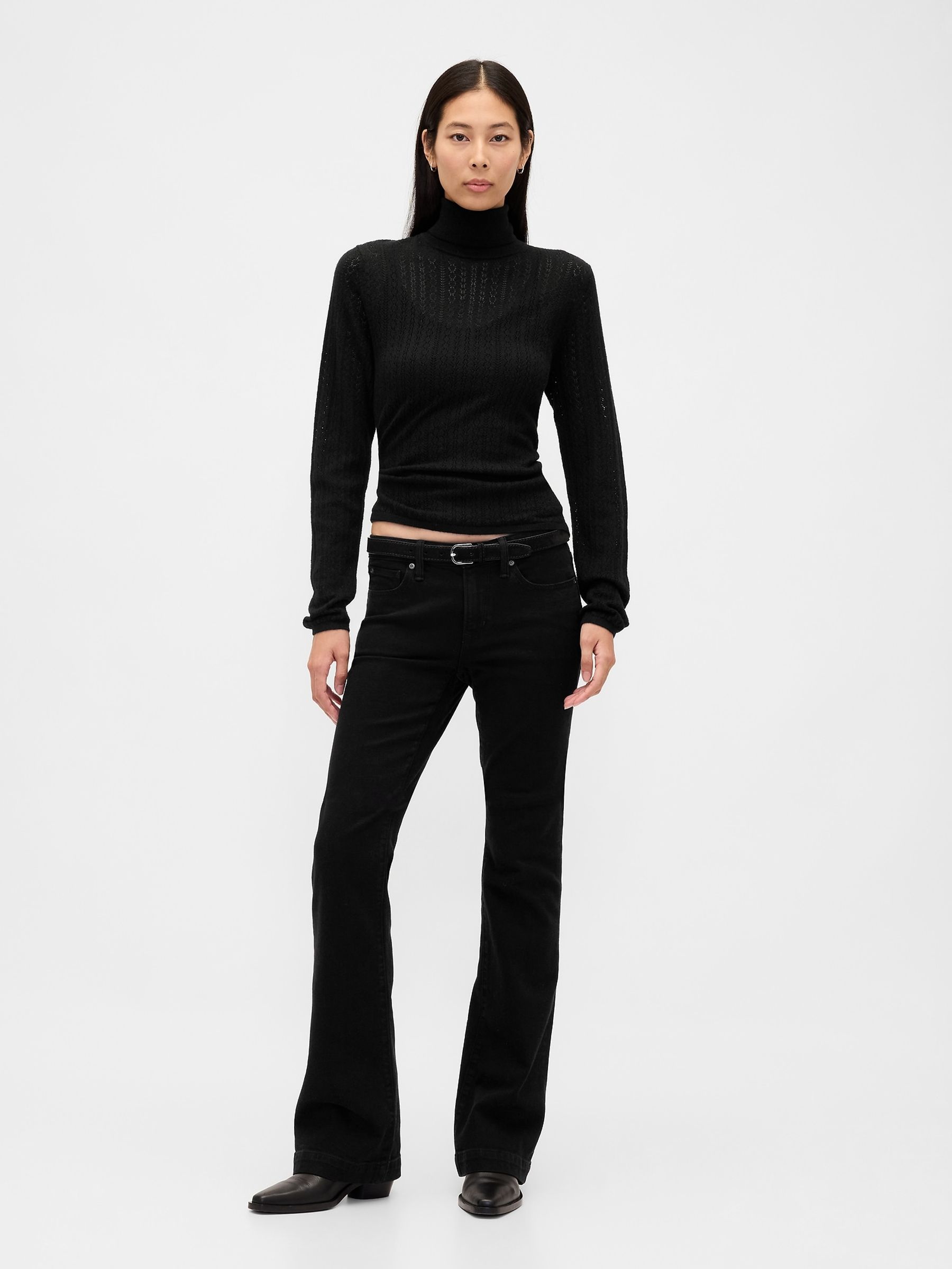Black Pointelle Turtle Neck Jumper | Gap