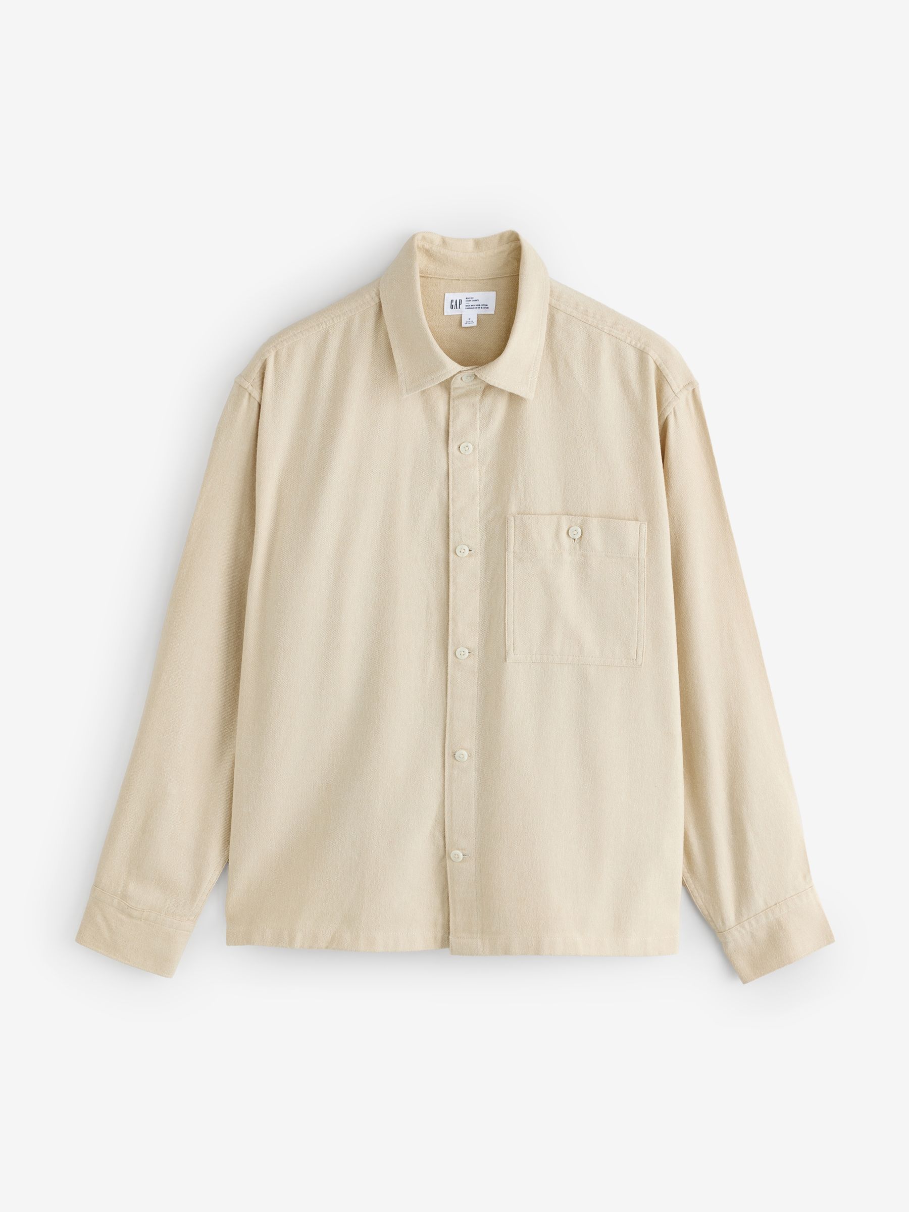 Cream Flannel Shirt in Boxy Fit - Image 1 of 4