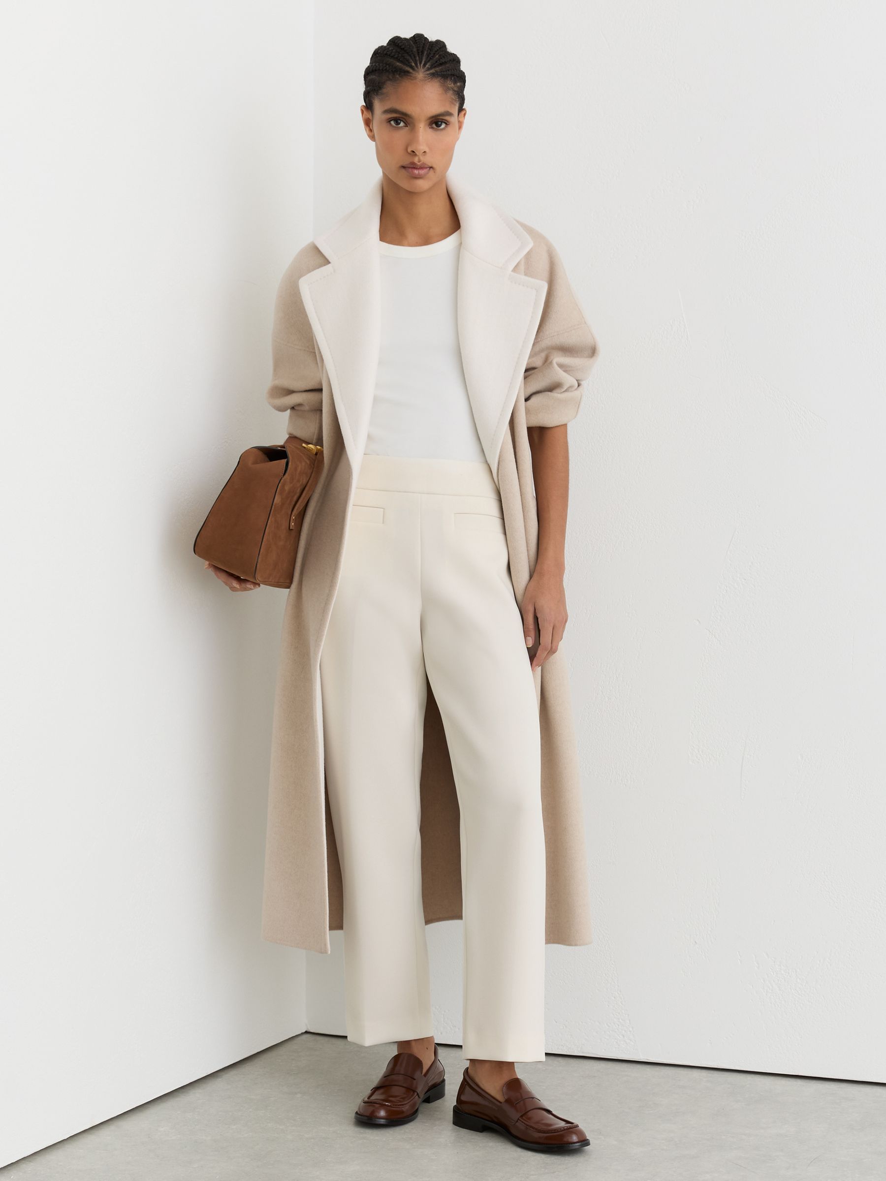 Petite Welt-Pocket Tapered Trousers in Cream - image 2