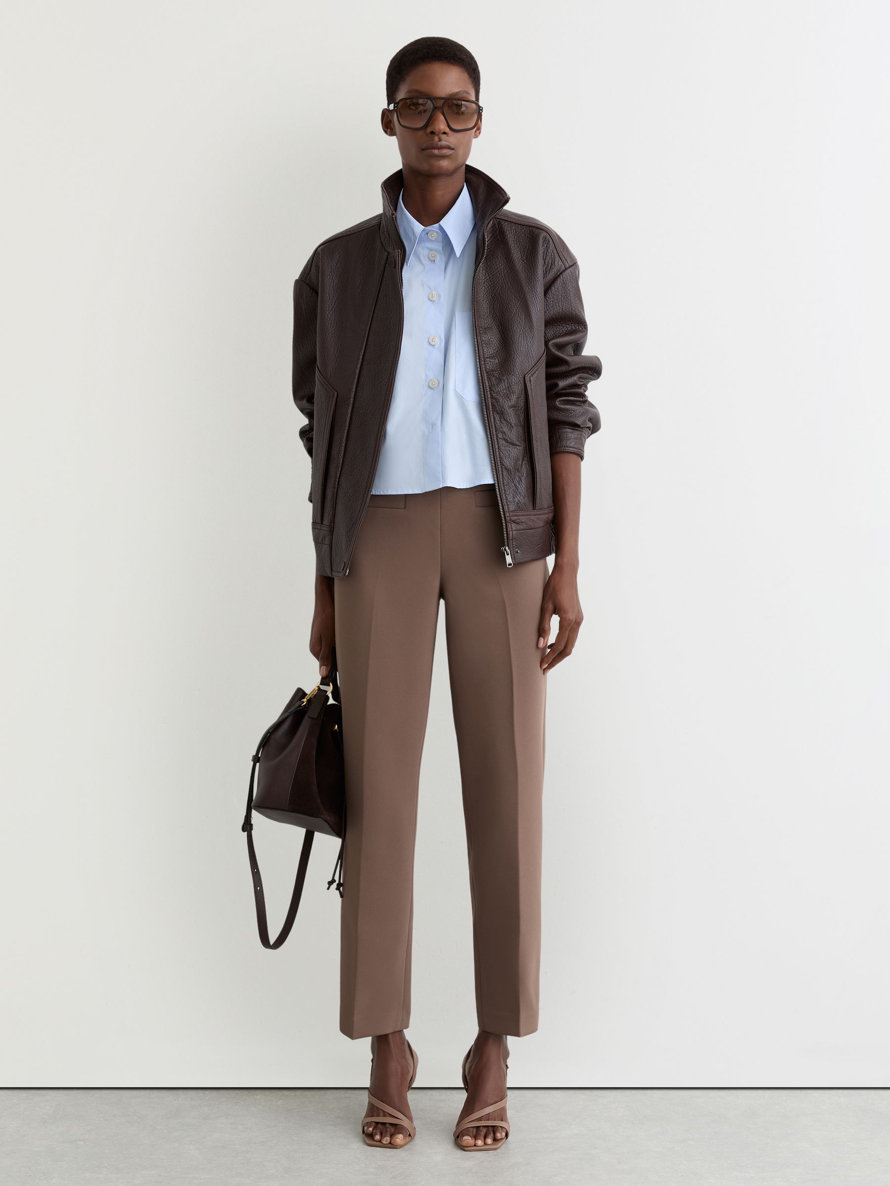 Petite Welt-Pocket Tapered Trousers in Taupe Neutral - image 2