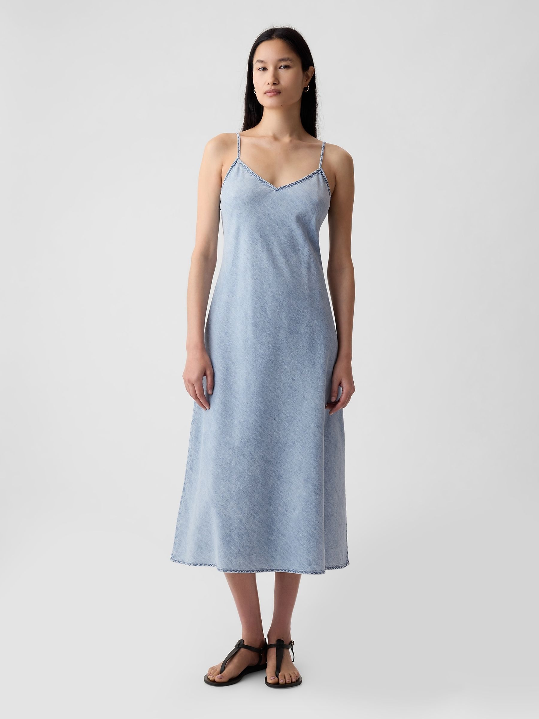 Blue Denim Midi Slip Dress - Image 1 of 5