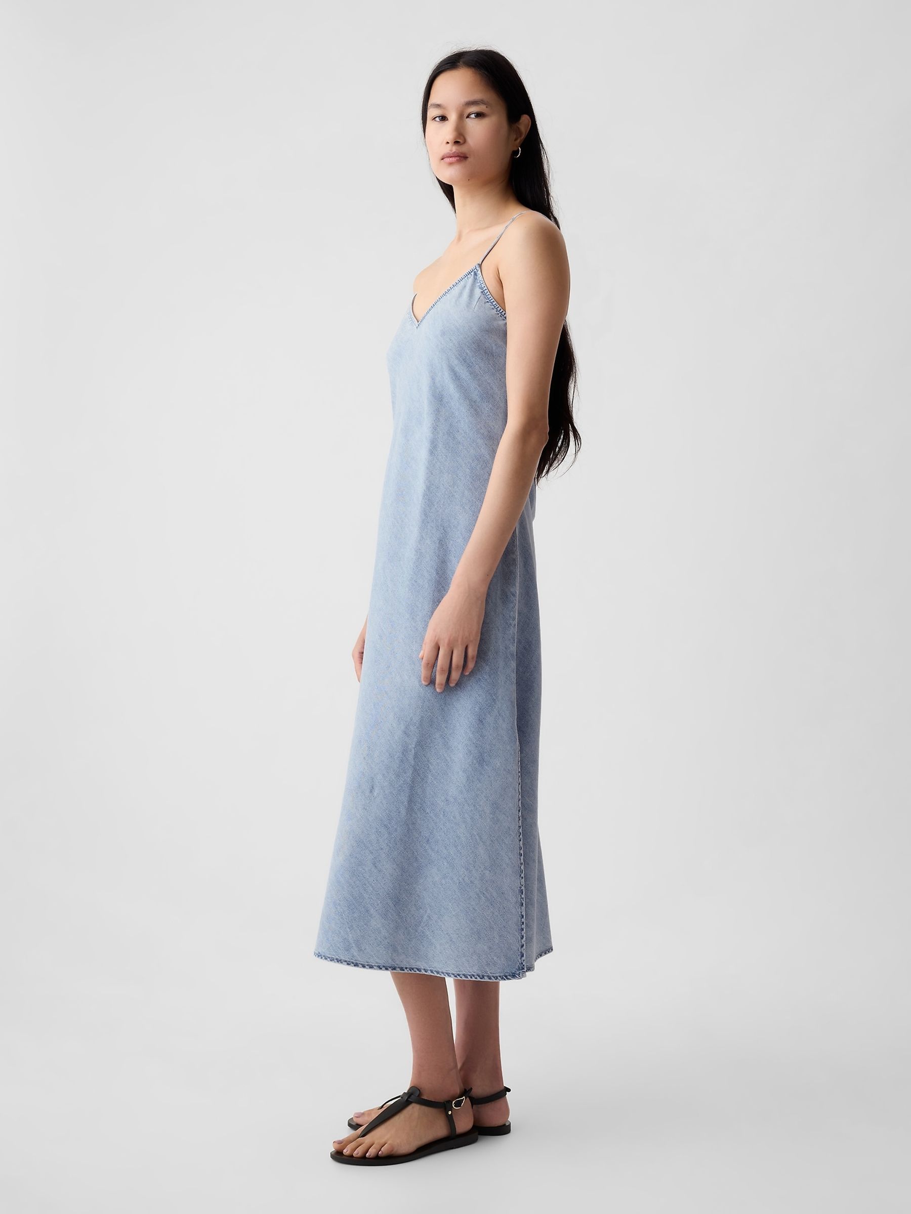 Blue Denim Midi Slip Dress - Image 3 of 5