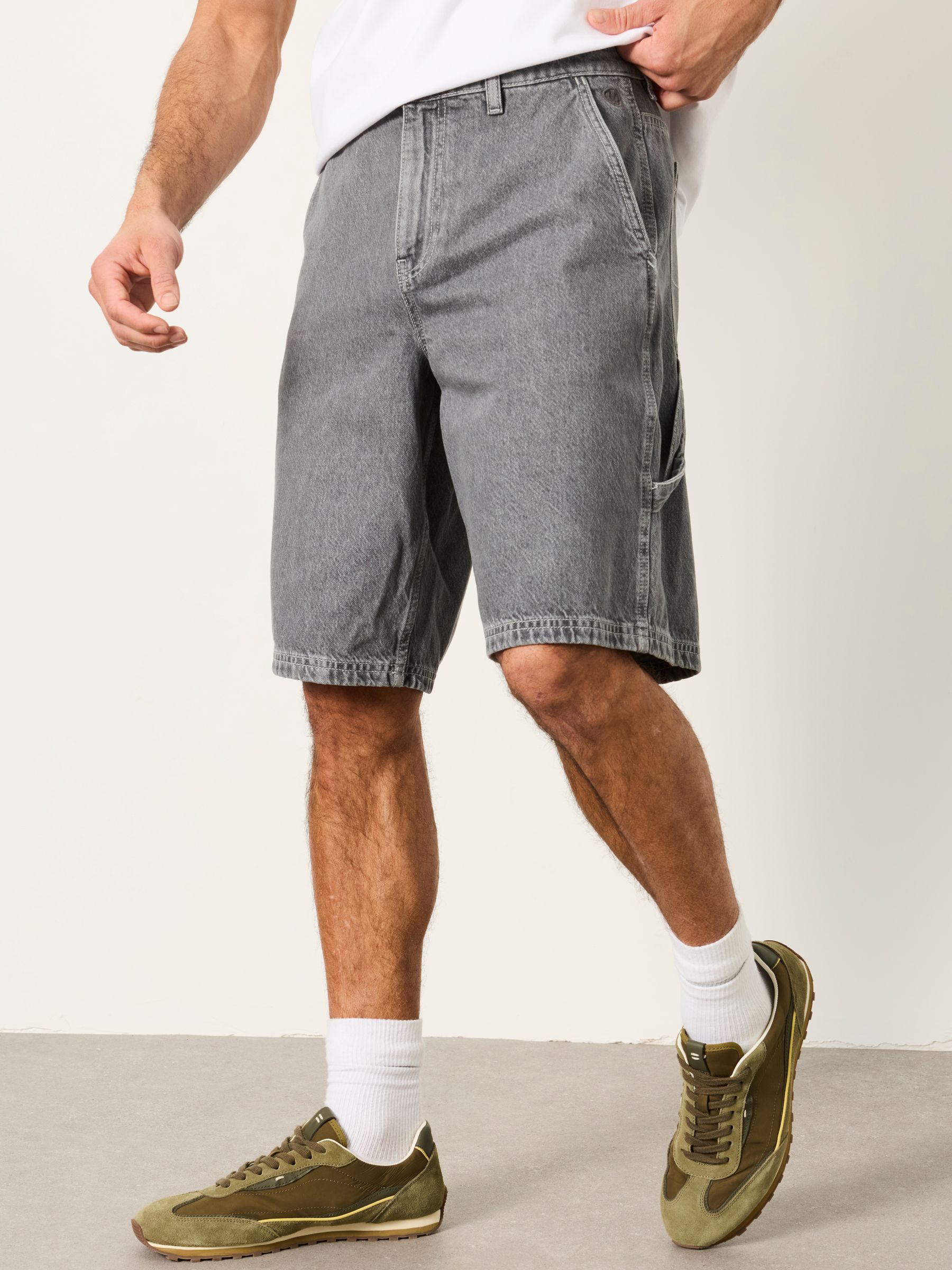 Grey Denim Loose Fit Denim Shorts - Image 1 of 6