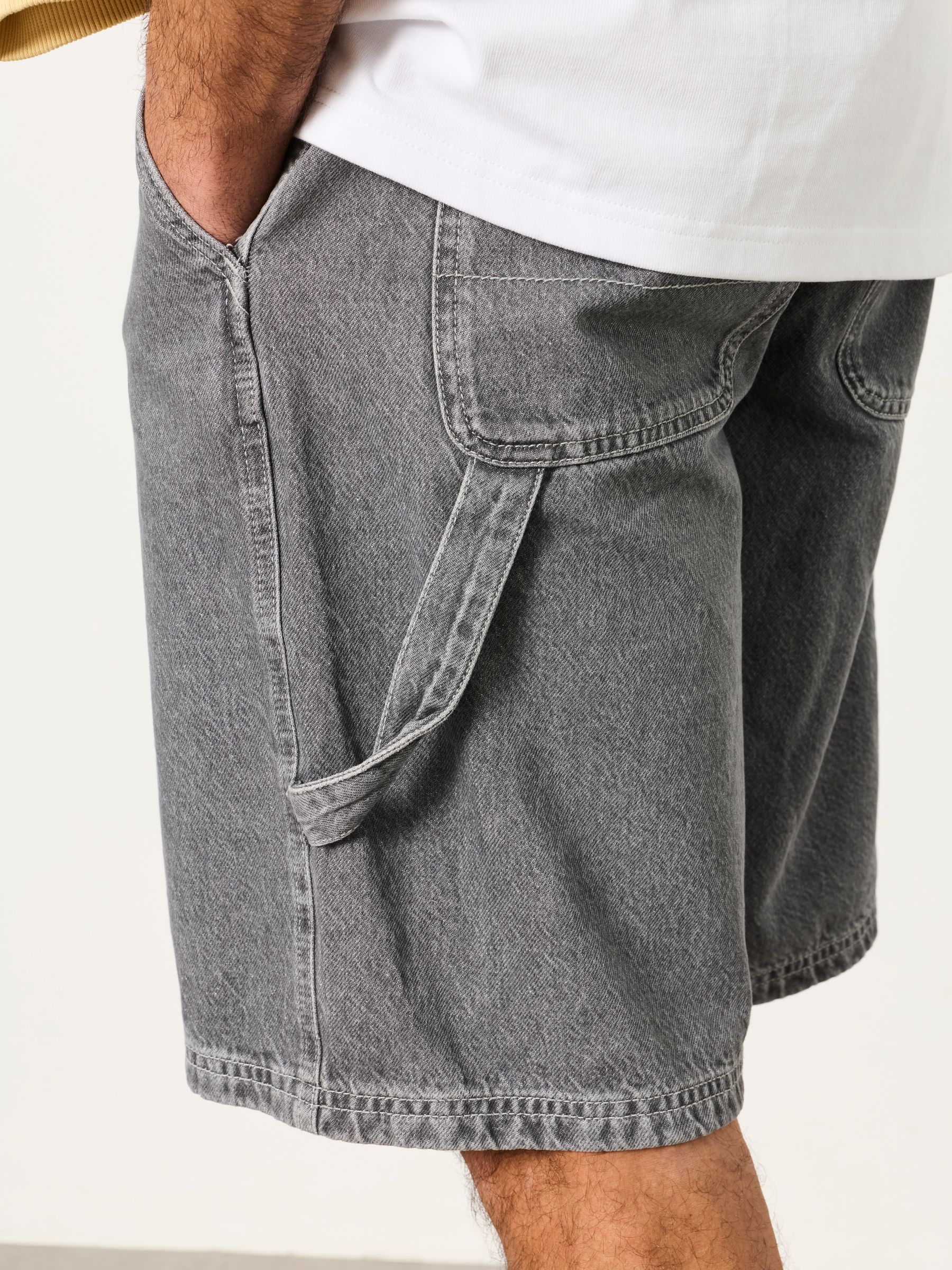 Grey Denim Loose Fit Denim Shorts - Image 3 of 6