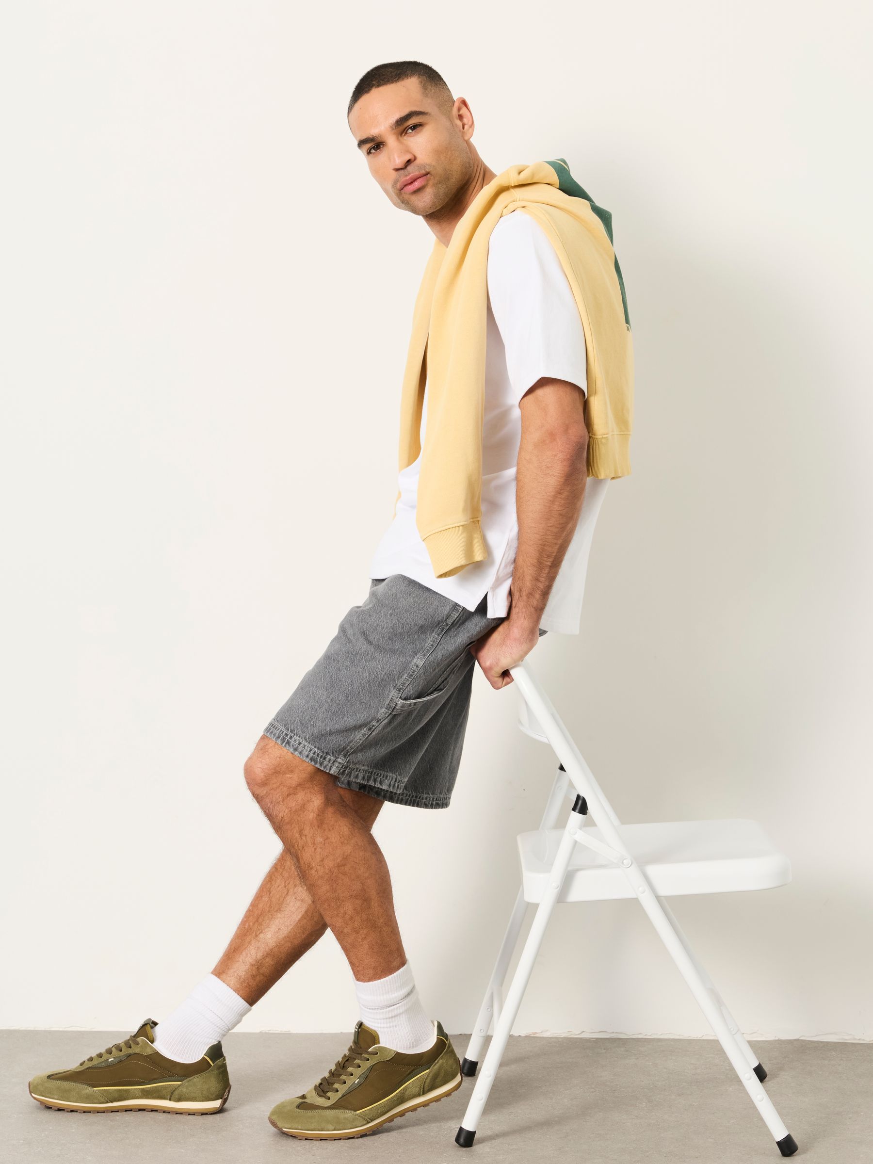 Grey Denim Loose Fit Denim Shorts - Image 4 of 6