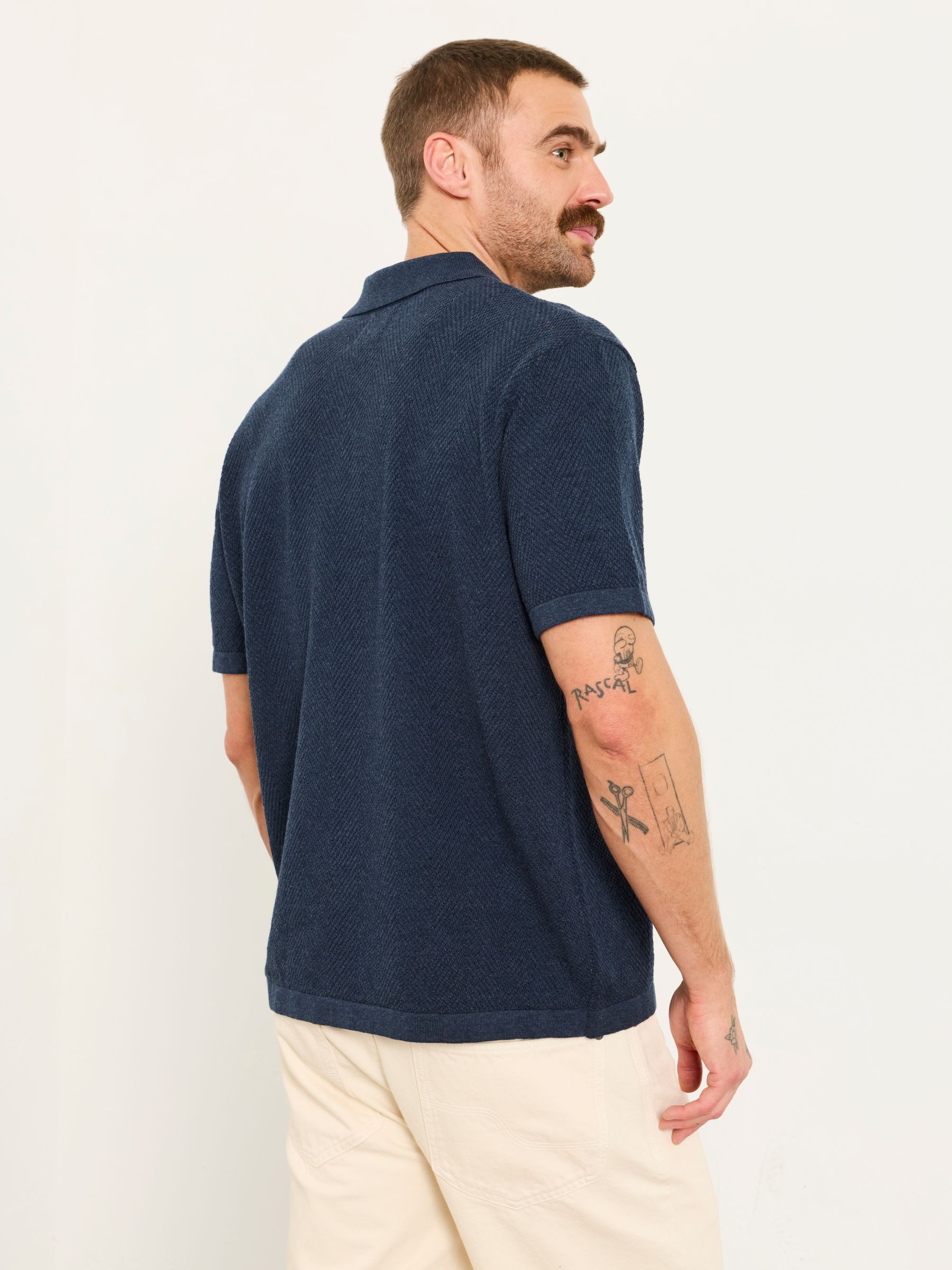 Portloe Navy Knitted Polo Shirt - Image 2 of 6