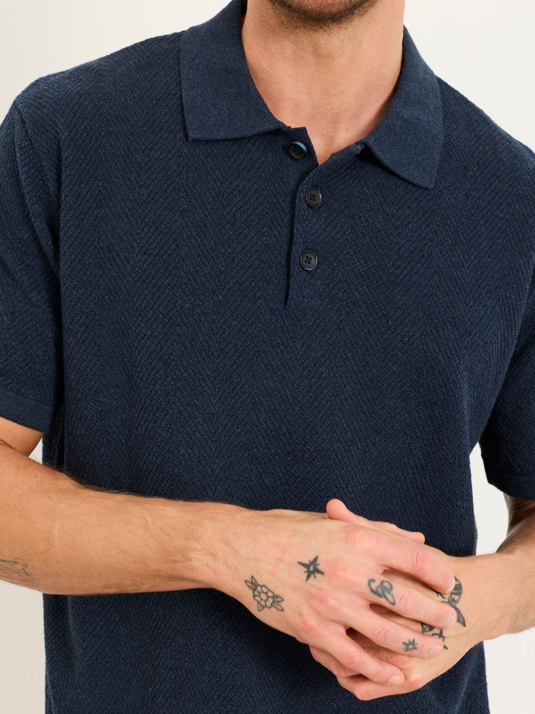 Portloe Navy Knitted Polo Shirt - Image 3 of 6