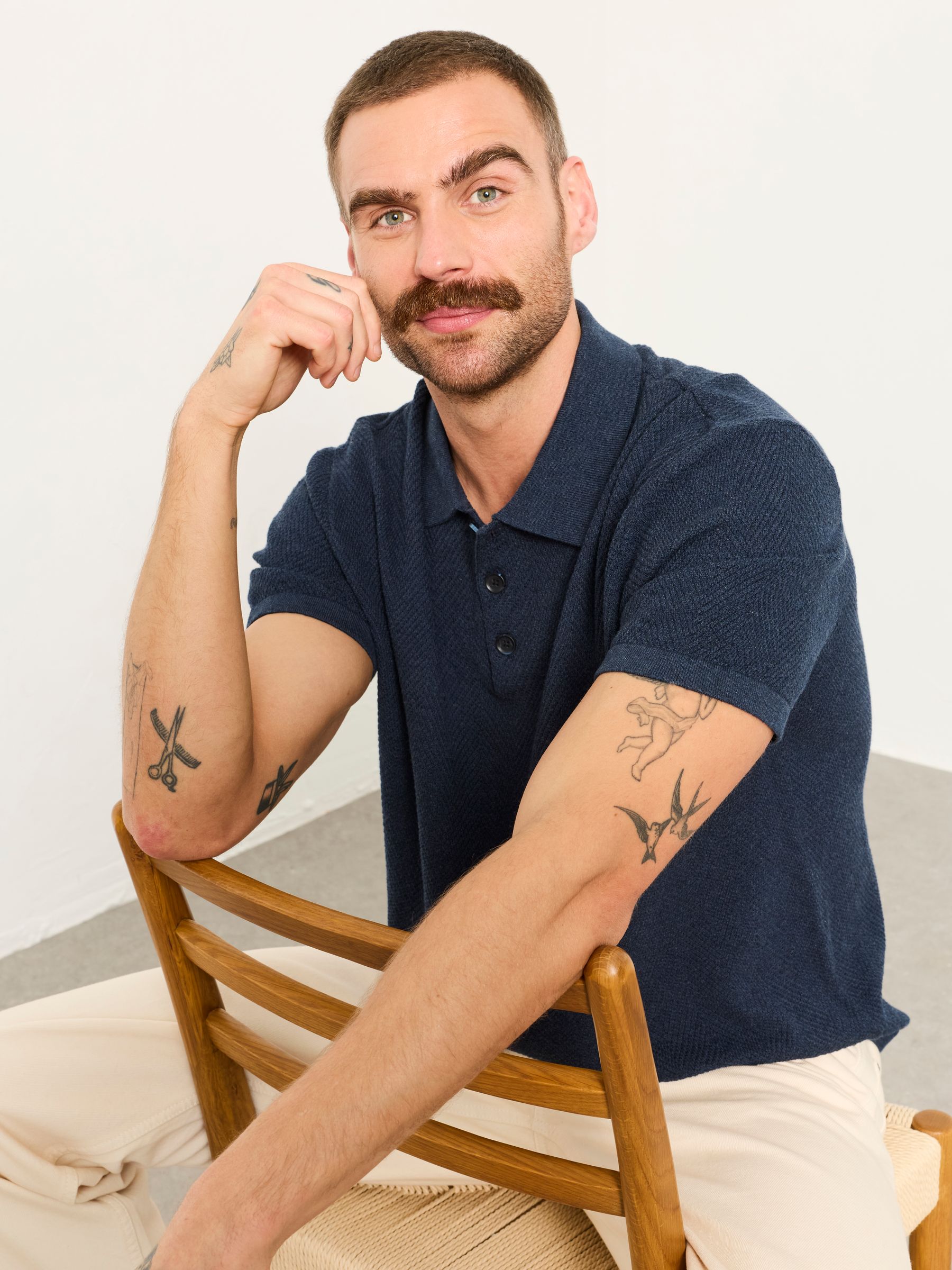 Portloe Navy Knitted Polo Shirt - Image 4 of 6