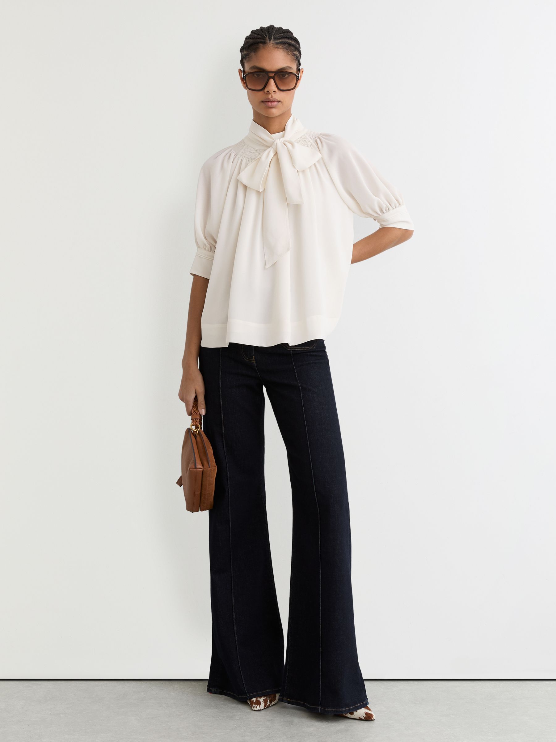 Tie-Neck Short-Sleeve Blouse in Ivory - image 2