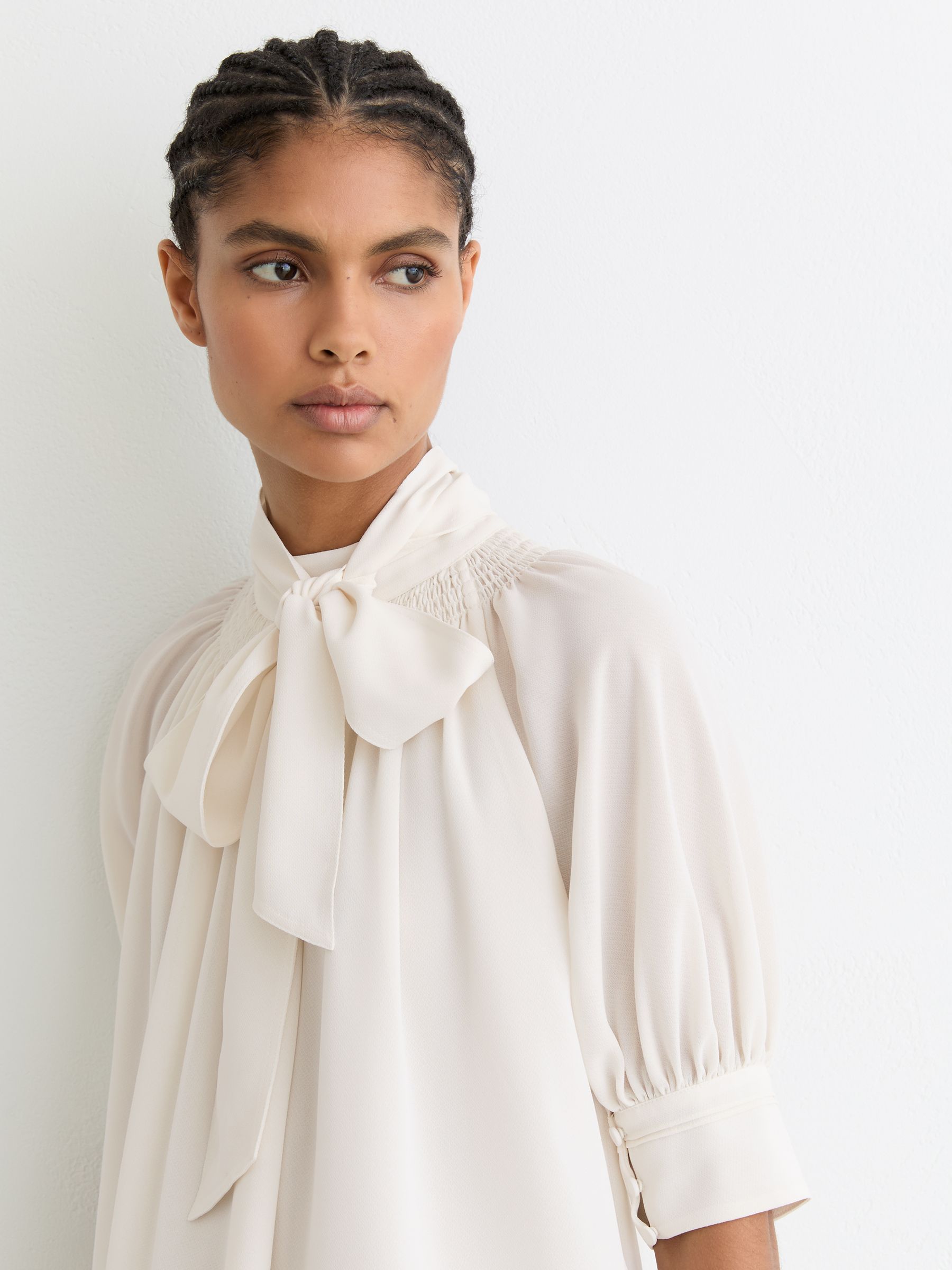 Tie-Neck Short-Sleeve Blouse in Ivory - image 5