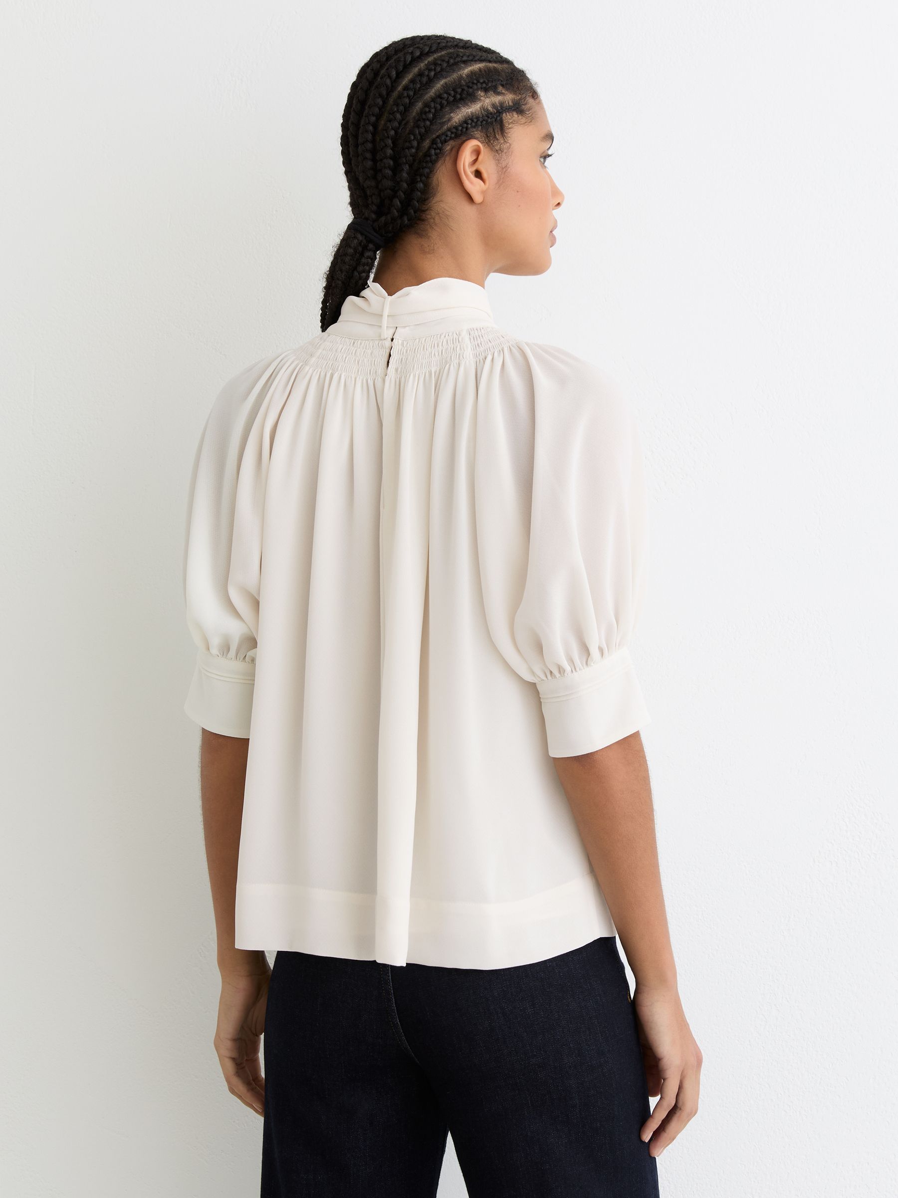 Tie-Neck Short-Sleeve Blouse in Ivory - image 4